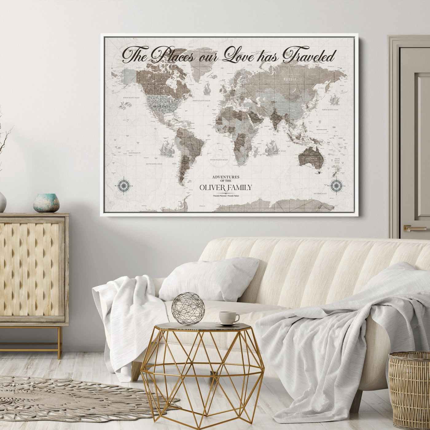 88245481-MGV-CV-36X24-Custom Push Pin World Map Wall Canvas Print – Personalized Travel Tracker with Pins – Framed Large Multi-Size Canvas for Home Office Decor
