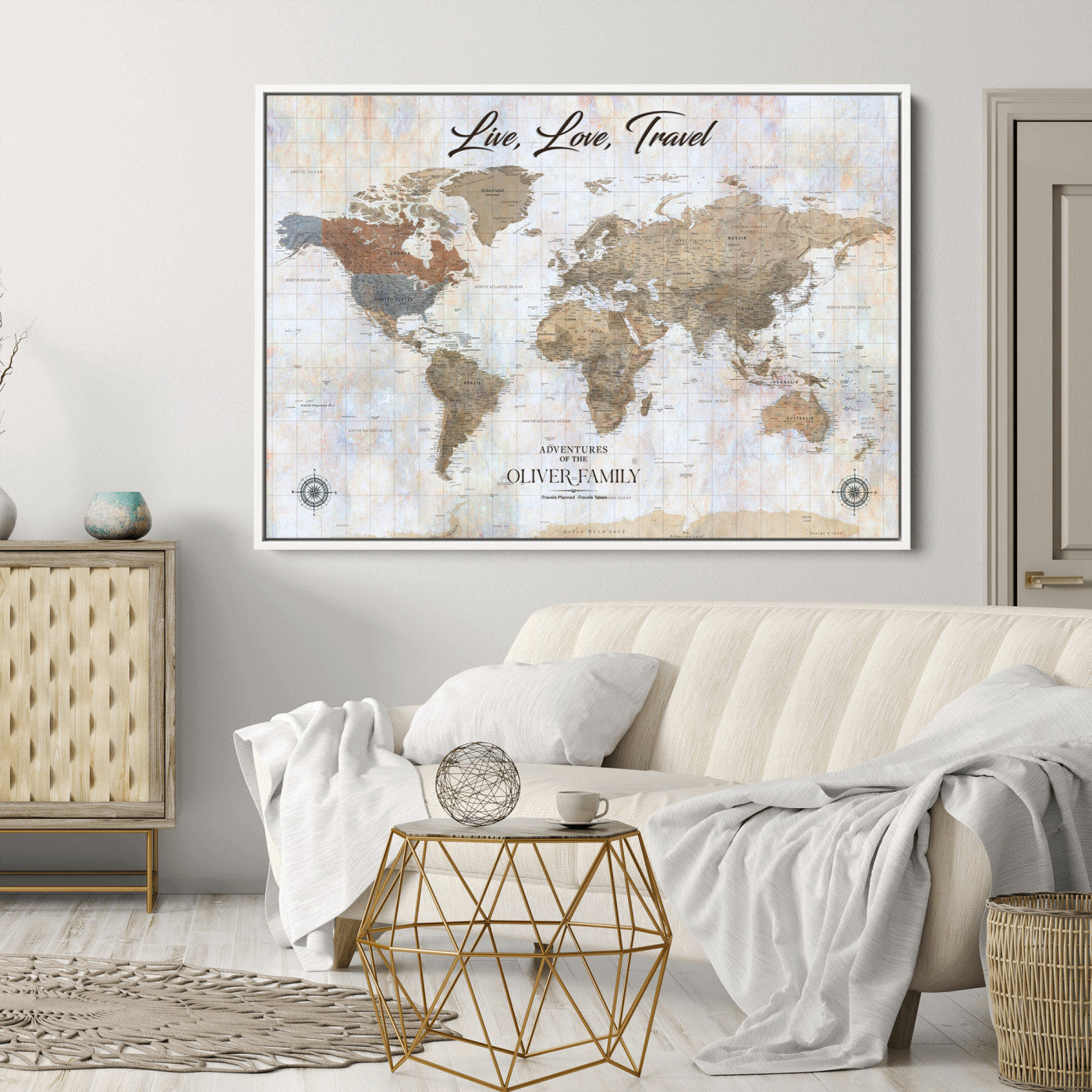 76256172-MGV-CV-36X24-Custom Push Pin World Map Wall Canvas Print – Personalized Travel Tracker with Pins – Framed Large Multi-Size Canvas for Home Office Decor