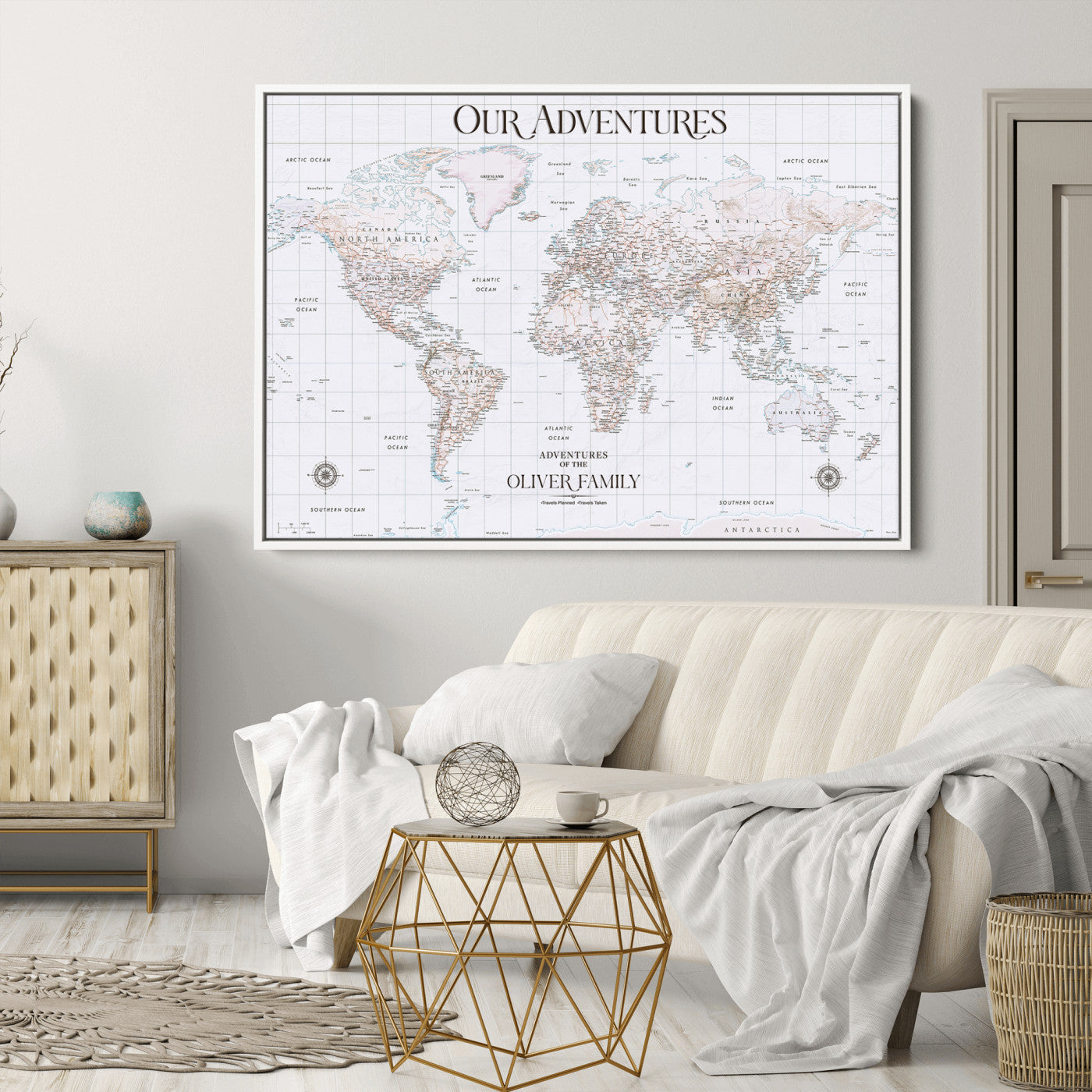 40041157-MGV-CV-36X24-Custom Push Pin World Map Wall Canvas Print – Personalized Travel Tracker with Pins – Framed Large Multi-Size Canvas for Home Office Decor