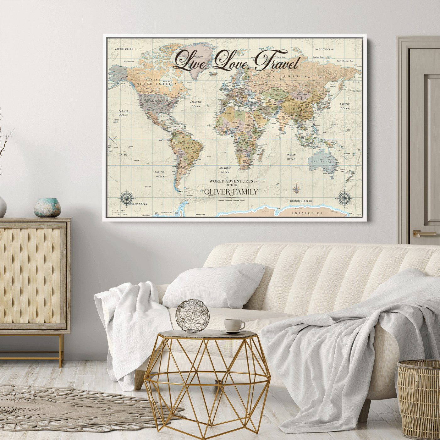 49563244-MGV-CV-36X24-Custom Push Pin World Map Wall Canvas Print – Personalized Travel Tracker with Pins – Framed Large Multi-Size Canvas for Home Office Decor