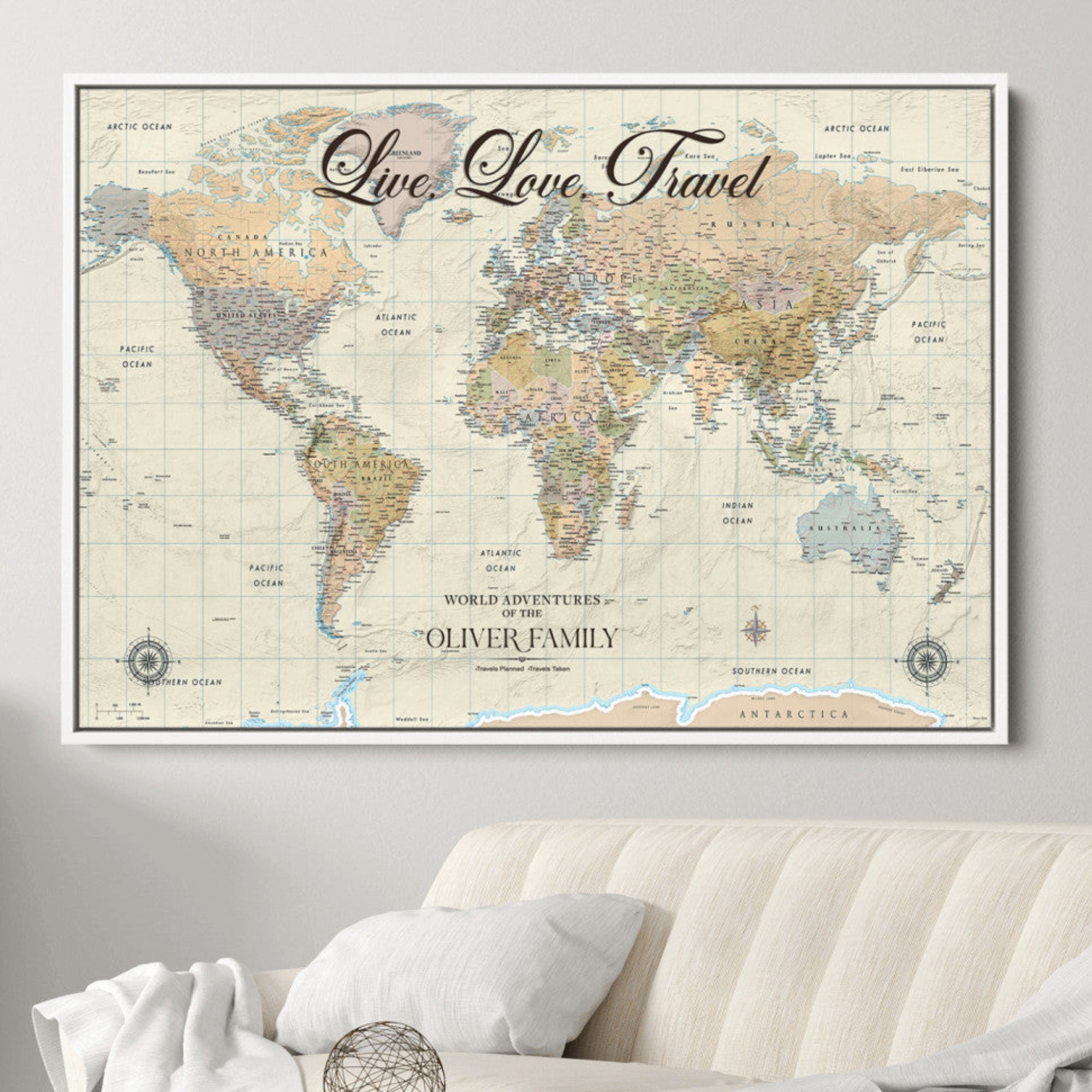 -Personalized Push Pin World Map Canvas – Custom Framed Travel Tracker Wall Art, Large Adventure Map with Pins for Home, Office