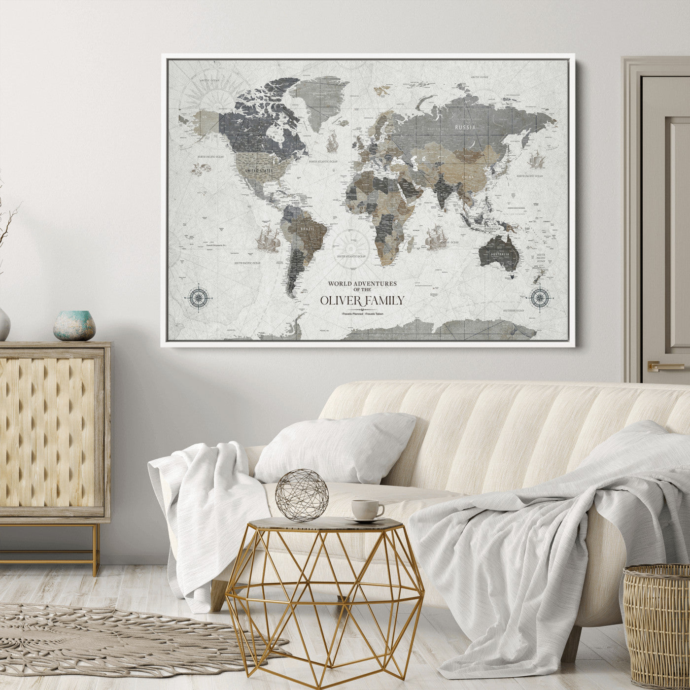 24596128-MGV-CV-36X24-Custom Push Pin World Map Wall Canvas Print – Personalized Travel Tracker with Pins – Framed Large Multi-Size Canvas for Home Office Decor