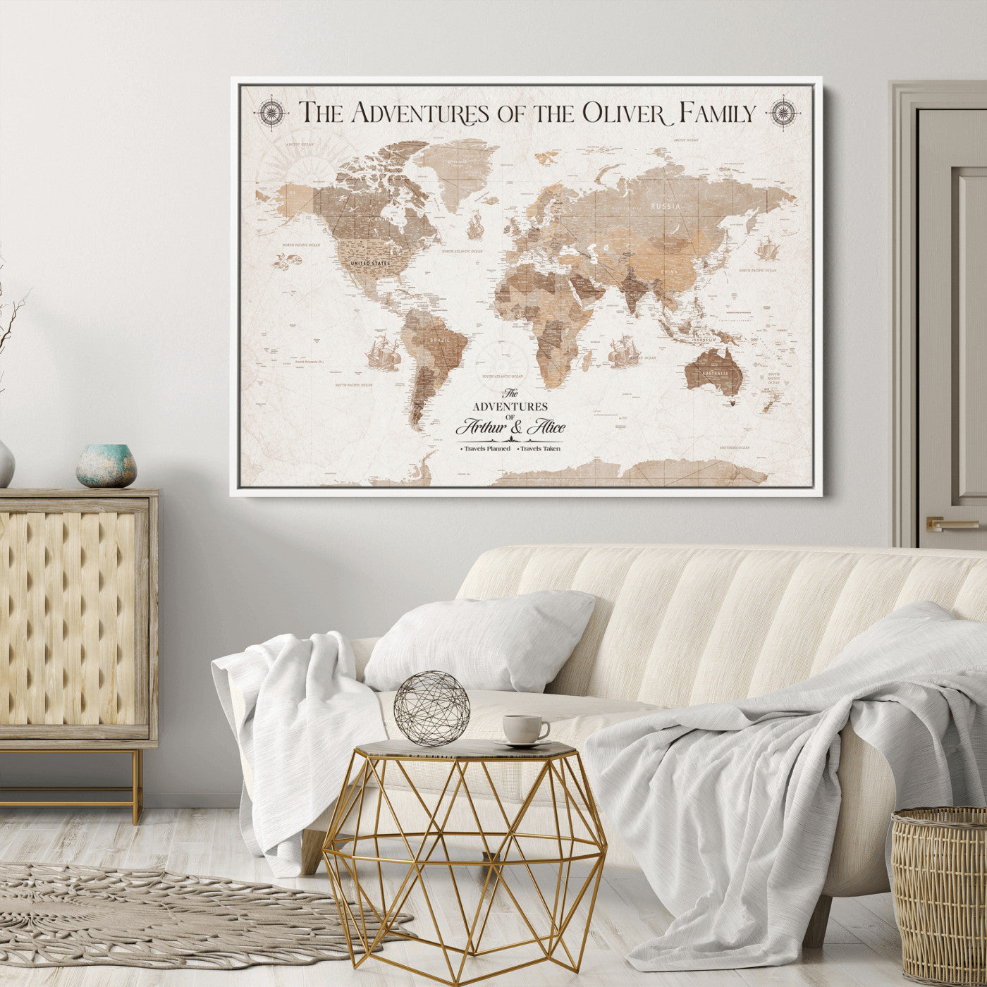 58395047-MGV-CV-36X24-Custom Push Pin World Map Wall Canvas Print – Personalized Travel Tracker with Pins – Framed Large Multi-Size Canvas for Home Office Decor