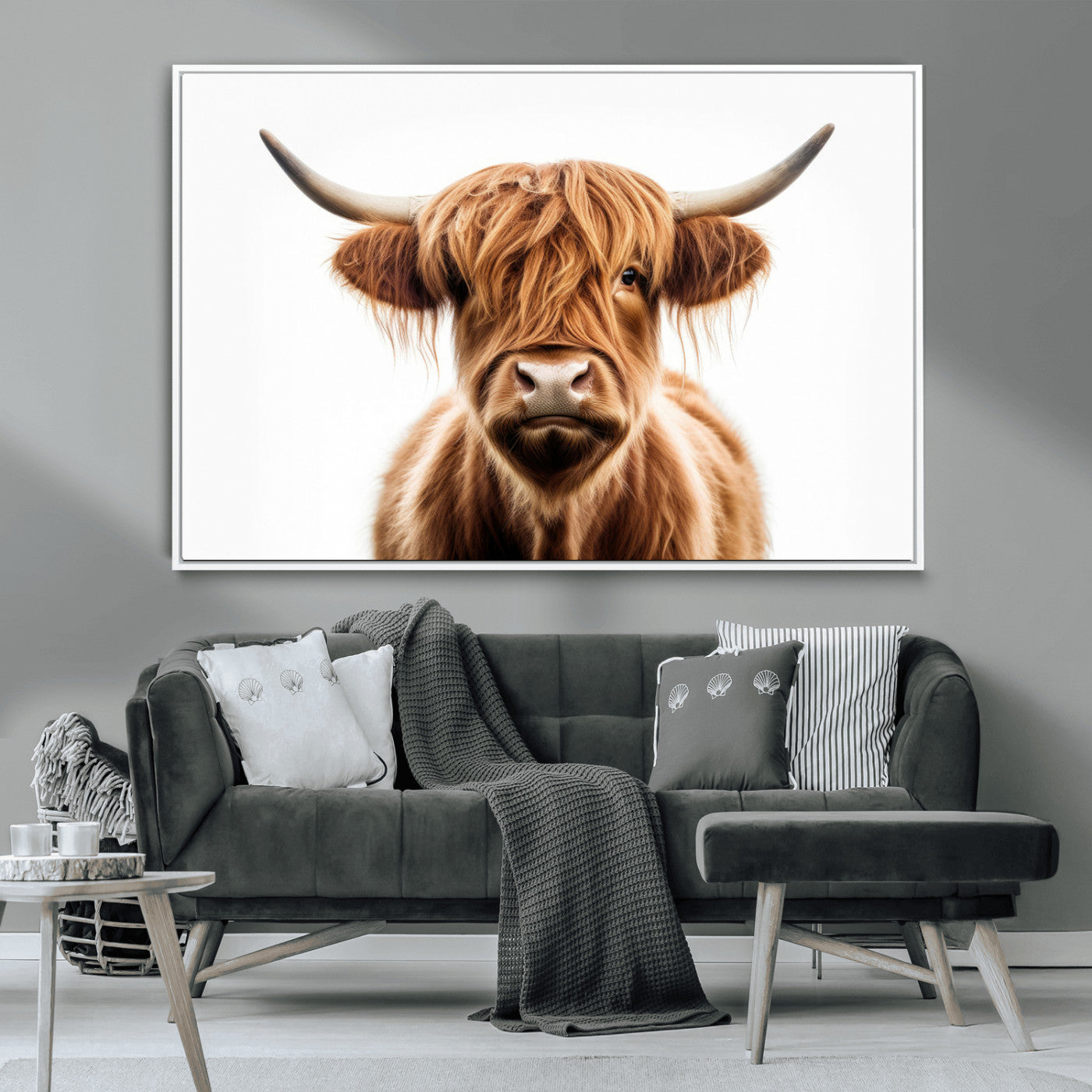 -Scottish Highland Cow Canvas Print, Framed Highland Cow Canvas Home Decor