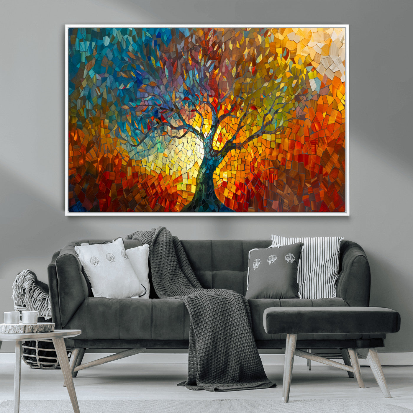 MGV-FC-36X24 - Yggdrasil Tree of Life Mosaic Stained Glass Wall Art Canvas, Yggdrasil Tree of Life Mosaic Canvas