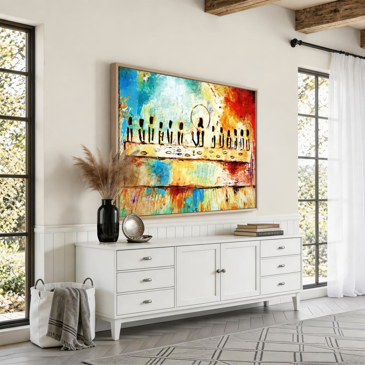 YKE34632598CR-_Poster-30x20 - Abstract Last Supper Wall Art, Jesus and Apostles Canvas Print, Religious Decor
