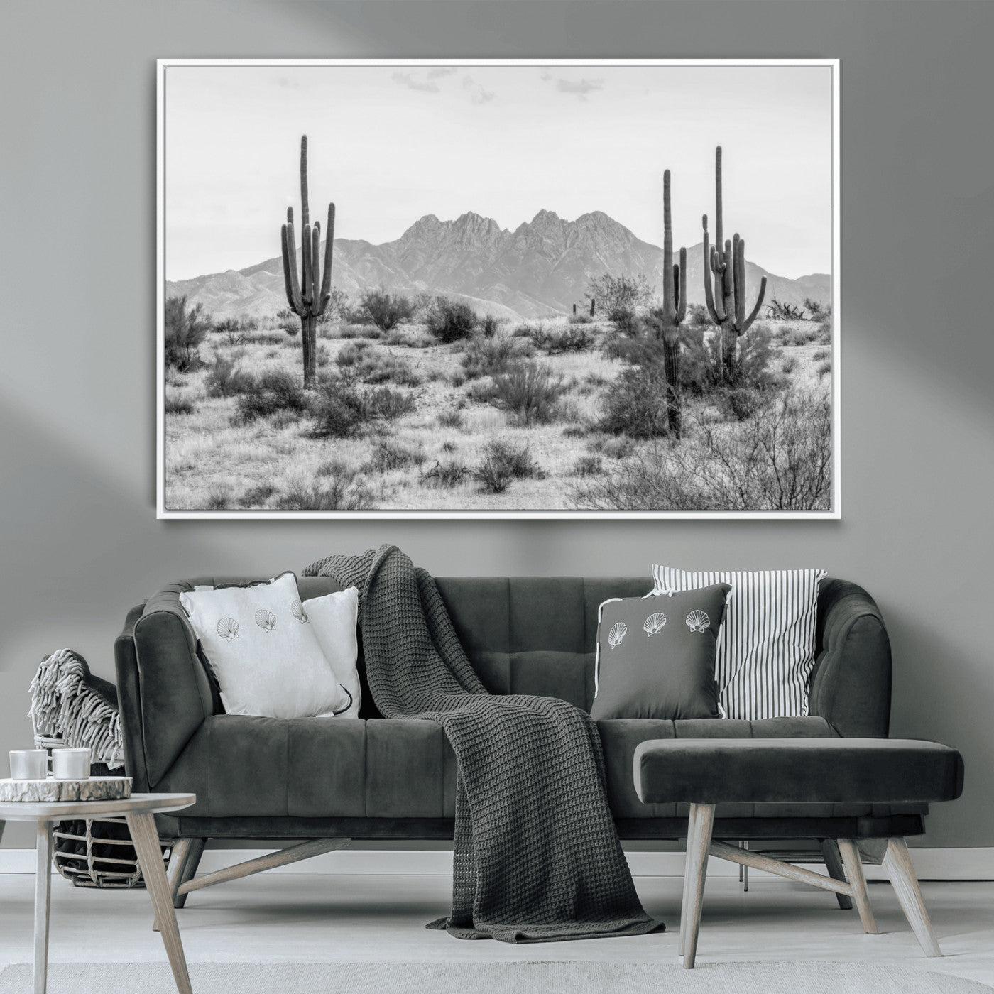 97436PHN-MGV-CV-36X24-Black White Arizona Desert Canvas Wall Art Cactus Farmhouse Wall Art
