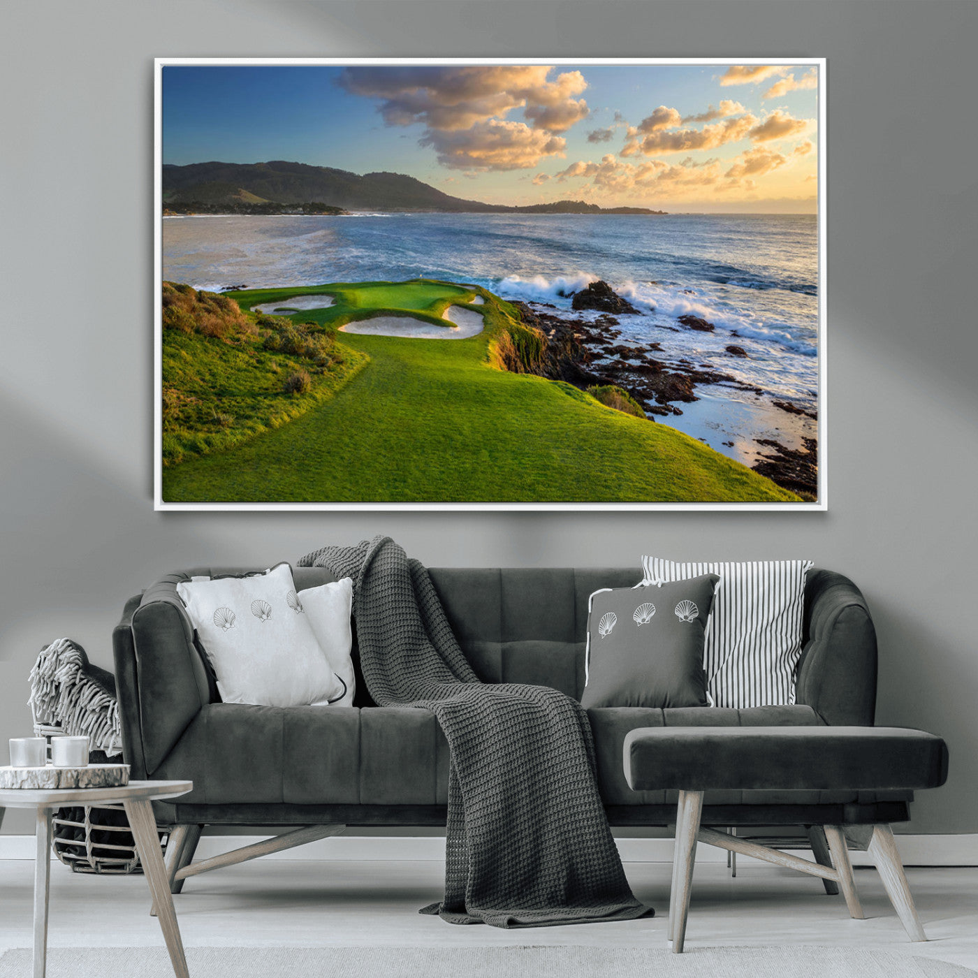 MGV-FC-36X24 - Stunning Coastal Golf Course at Sunset with Rolling Green Fairways and Ocean Waves – Perfect Wall