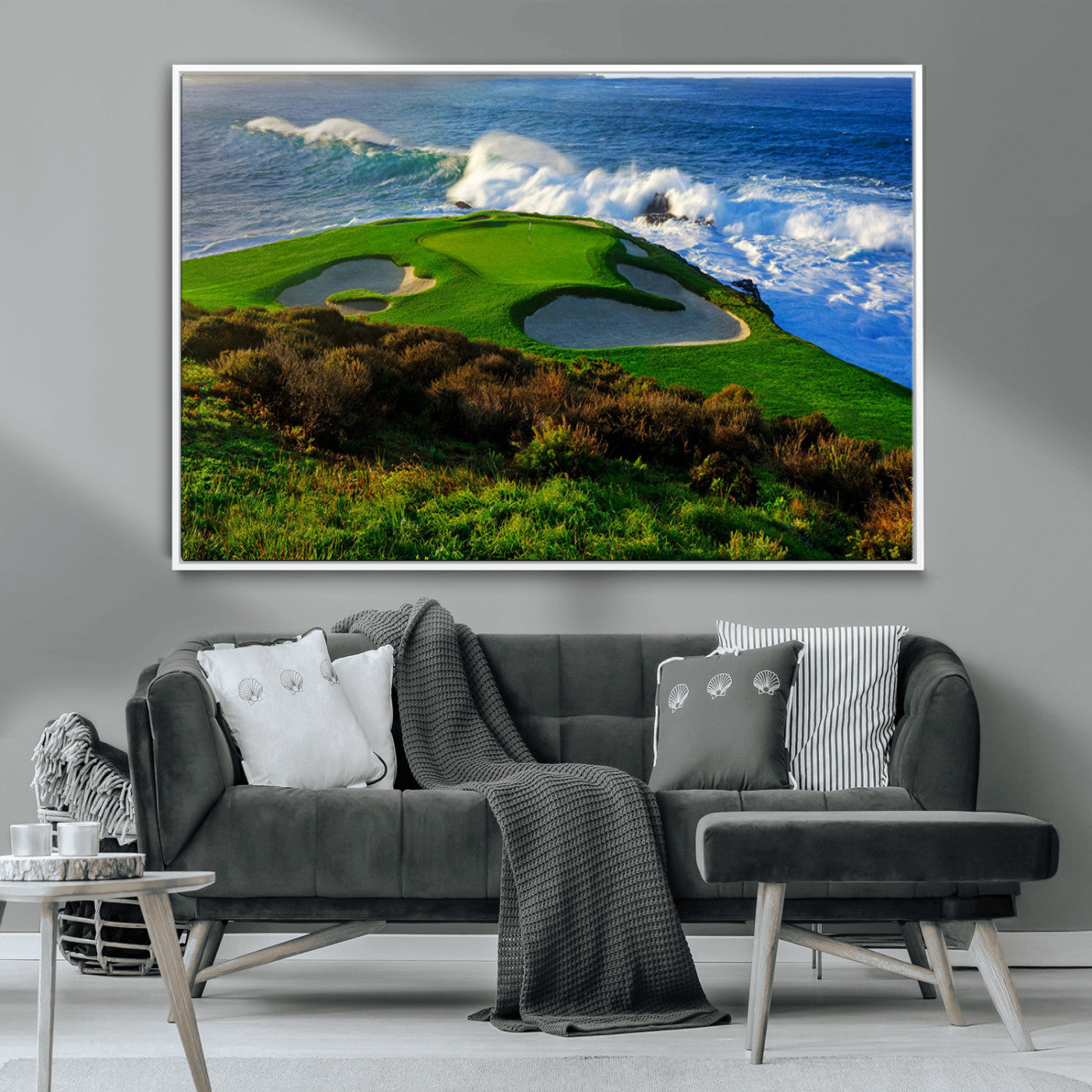 -Ocean Cliffside Golf Course Green Waves Surf Sand Bunker Scenic Coastal Landscape Nature Wall Art