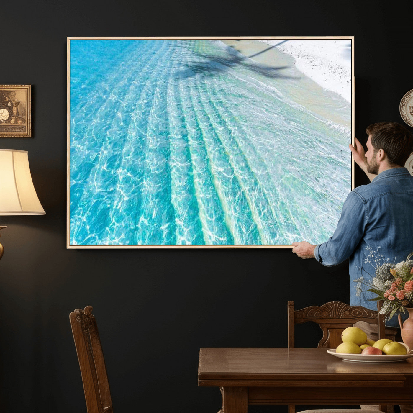 46233906-MGV-CV-36X24 - Serene Clear Blue Ocean Water Canvas Wall Art – Soft White Sand Shore Coastal Print for Home Decor, Relaxation, and Tranquil Vibes