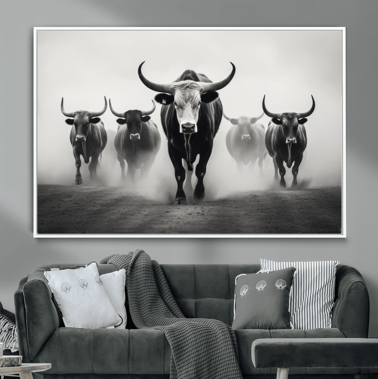 N34534C-MGV-FC-36X24 - Texas Bighorn Cow Hern Wall Art Canvas Print, Longhorn Cow Large Wall Art