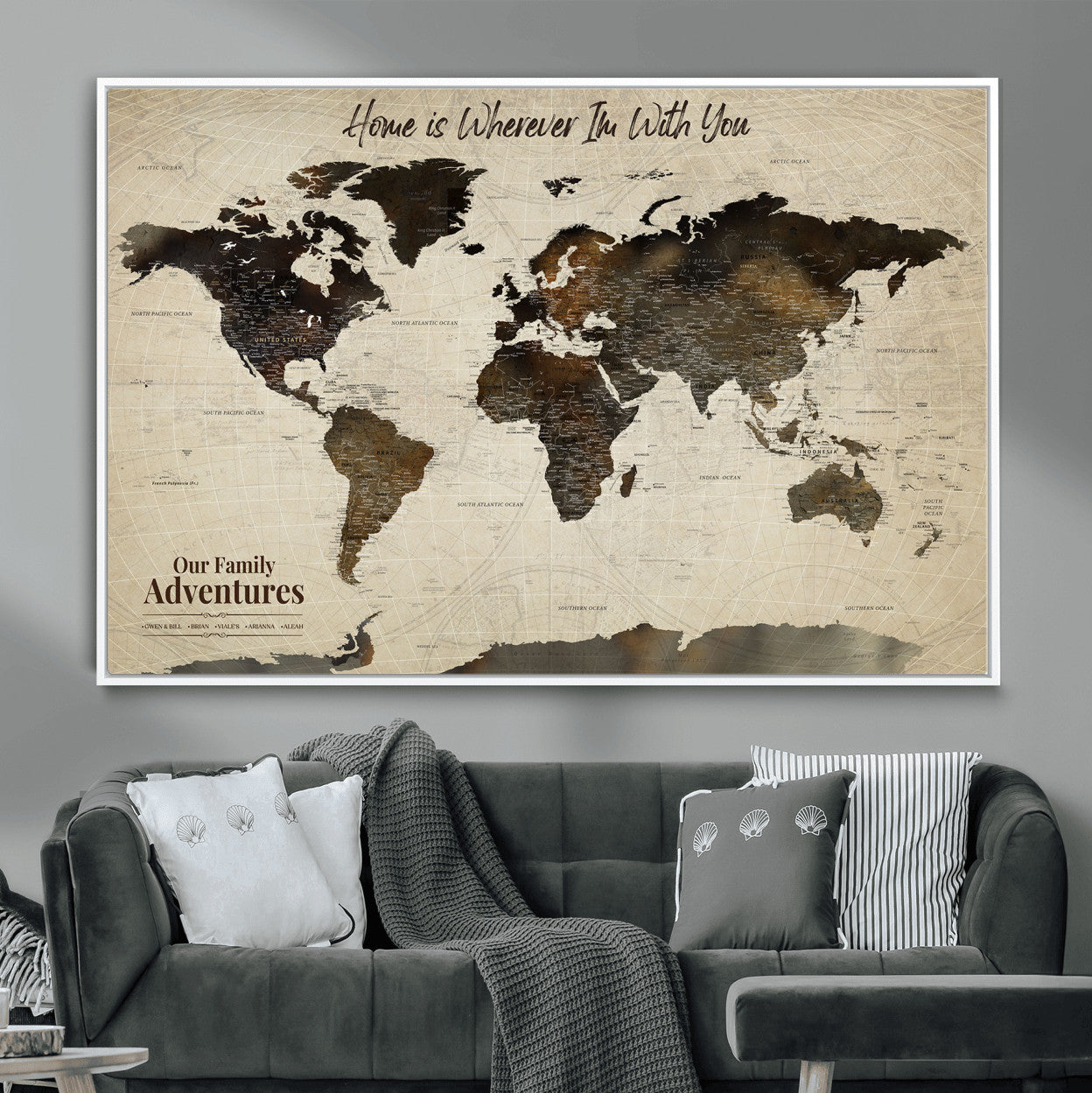 57979837-MGV-FC-36X24 - Personalized Push Pin World Map Canvas Print – Custom Framed Travel Tracker Wall Art Large Map Artwork for Home, Office