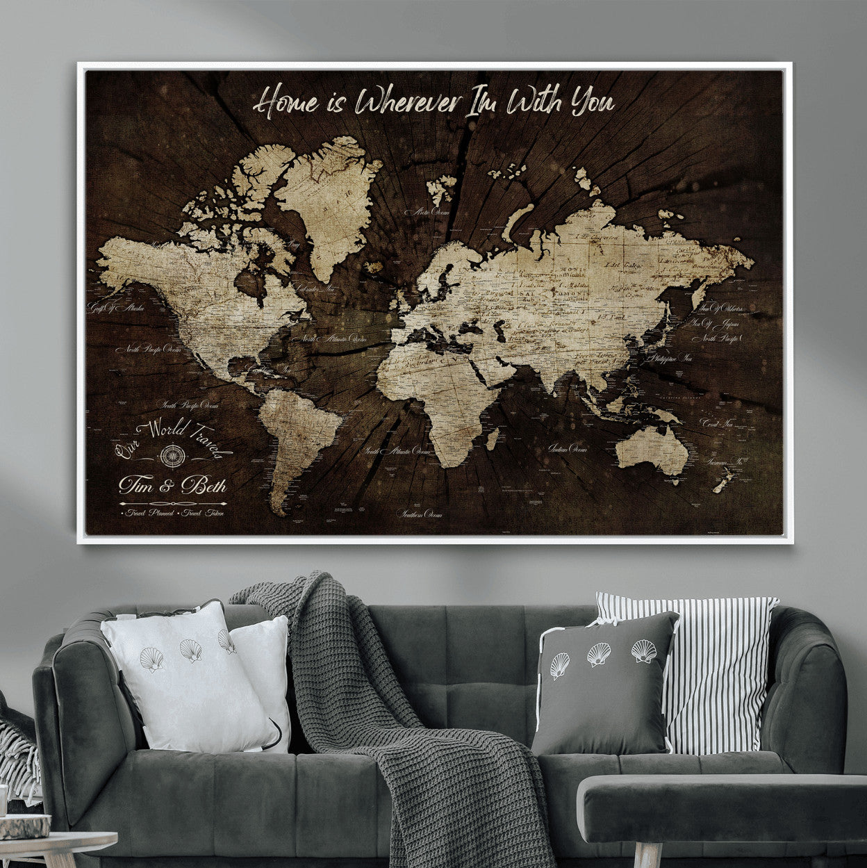 73781397-MGV-FC-36X24 - Personalized World Map Wall Art Canvas Print – Custom Push Pin Travel Map for Couples, Families, or Office Decor