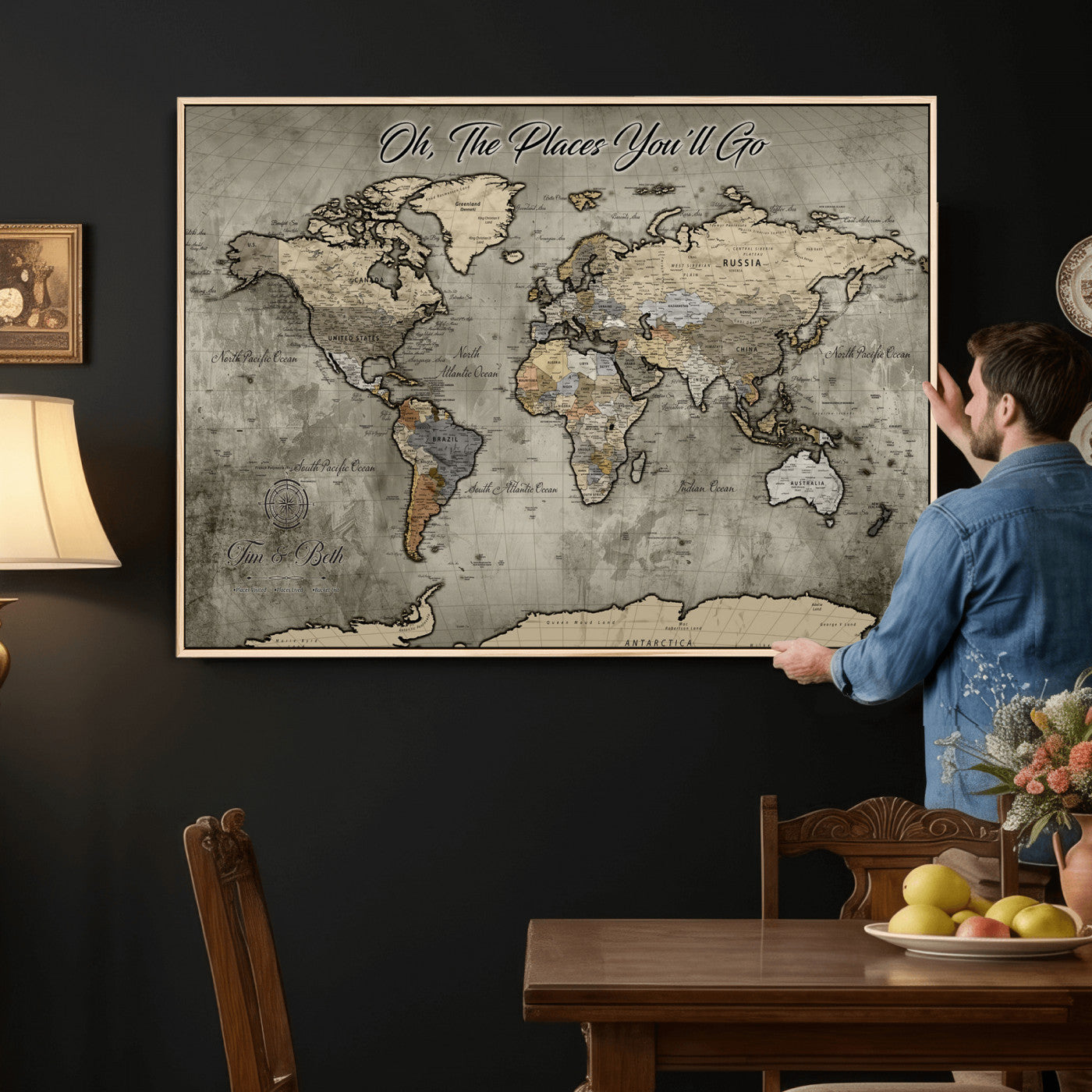 64506765-MGV-FC-36X24 - Personalize Push Pin World Map Wall Art Canvas Print with Pins – Customize  Travel Tracker Map for Home and Office Décor