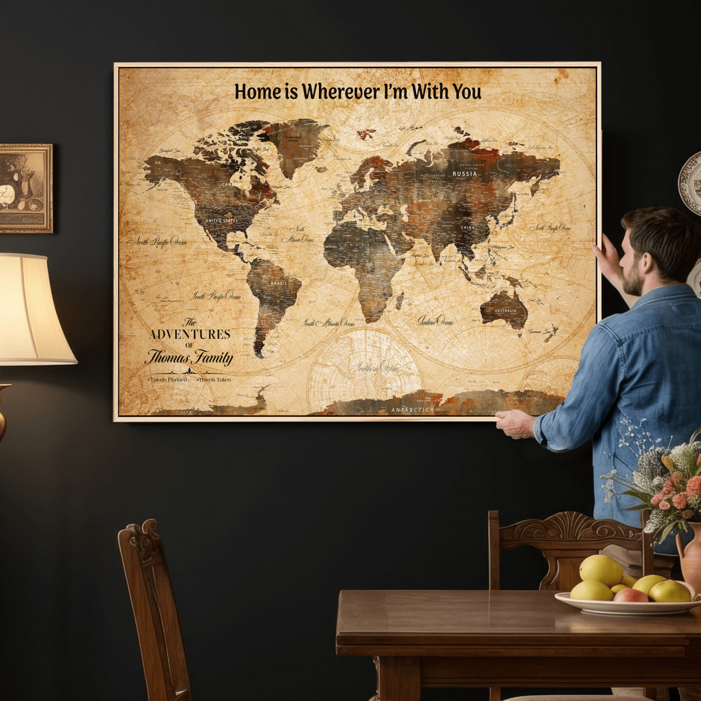61703173-MGV-FC-36X24 - Personalized Push Pin World Map Wall Art Canvas Print with Pins – Customize  Travel Tracker Map for Home and Office Décor