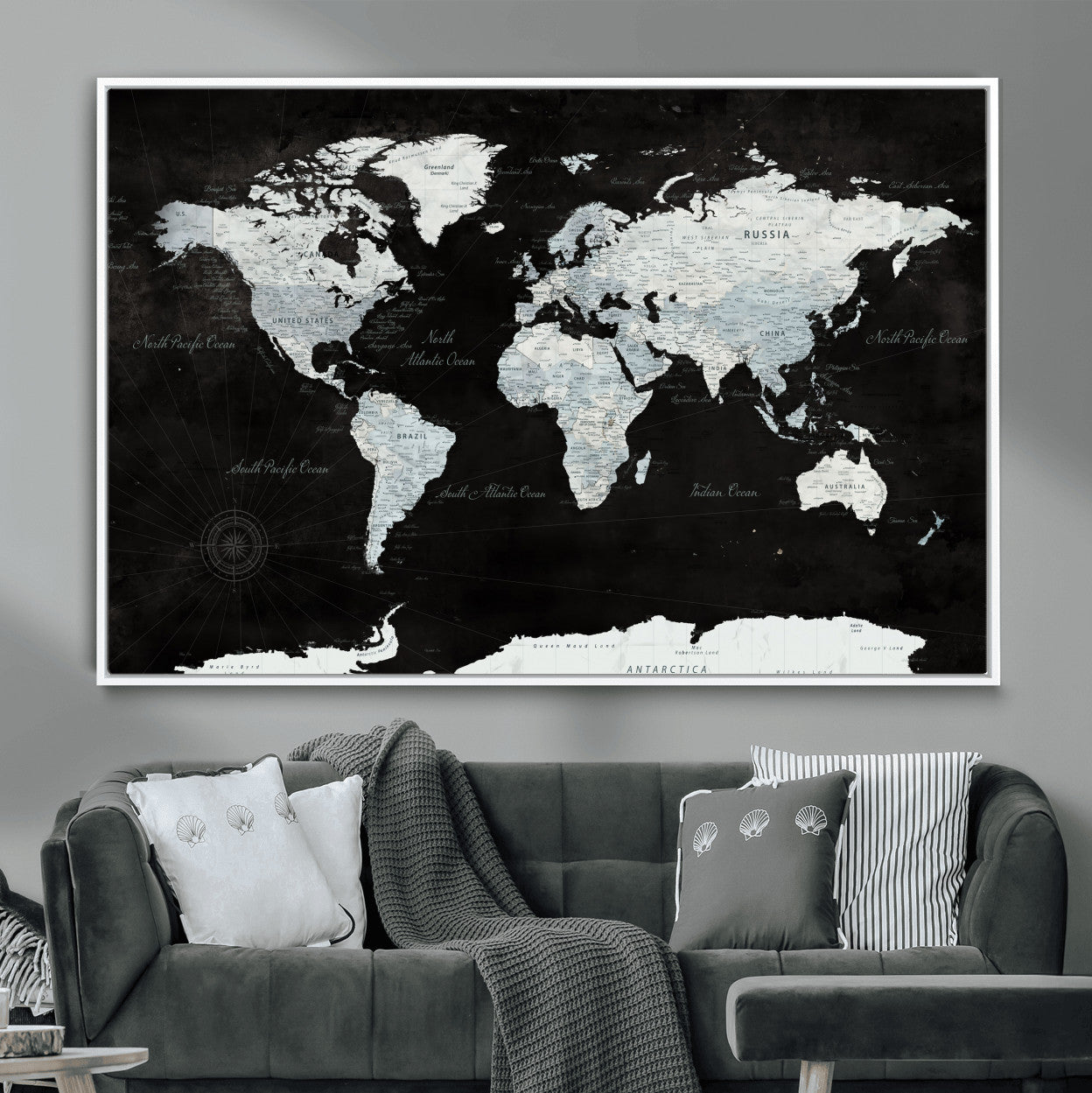 30759283-MGV-FC-36X24 - World Map Wall Art Canvas Print, Modern Decorative Framed Map Artwork Prints for Living Room, Office, Bedroom Wall Decor
