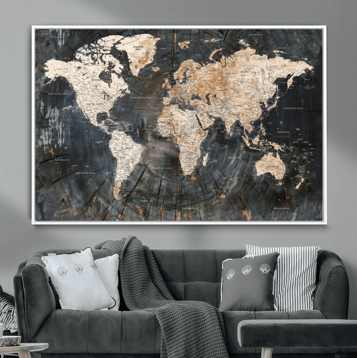 57626704-MGV-FC-36X24 - World Map Wall Art Canvas Print, Modern Decorative Framed Map Artwork Prints for Living Room, Office, Bedroom Wall Decor