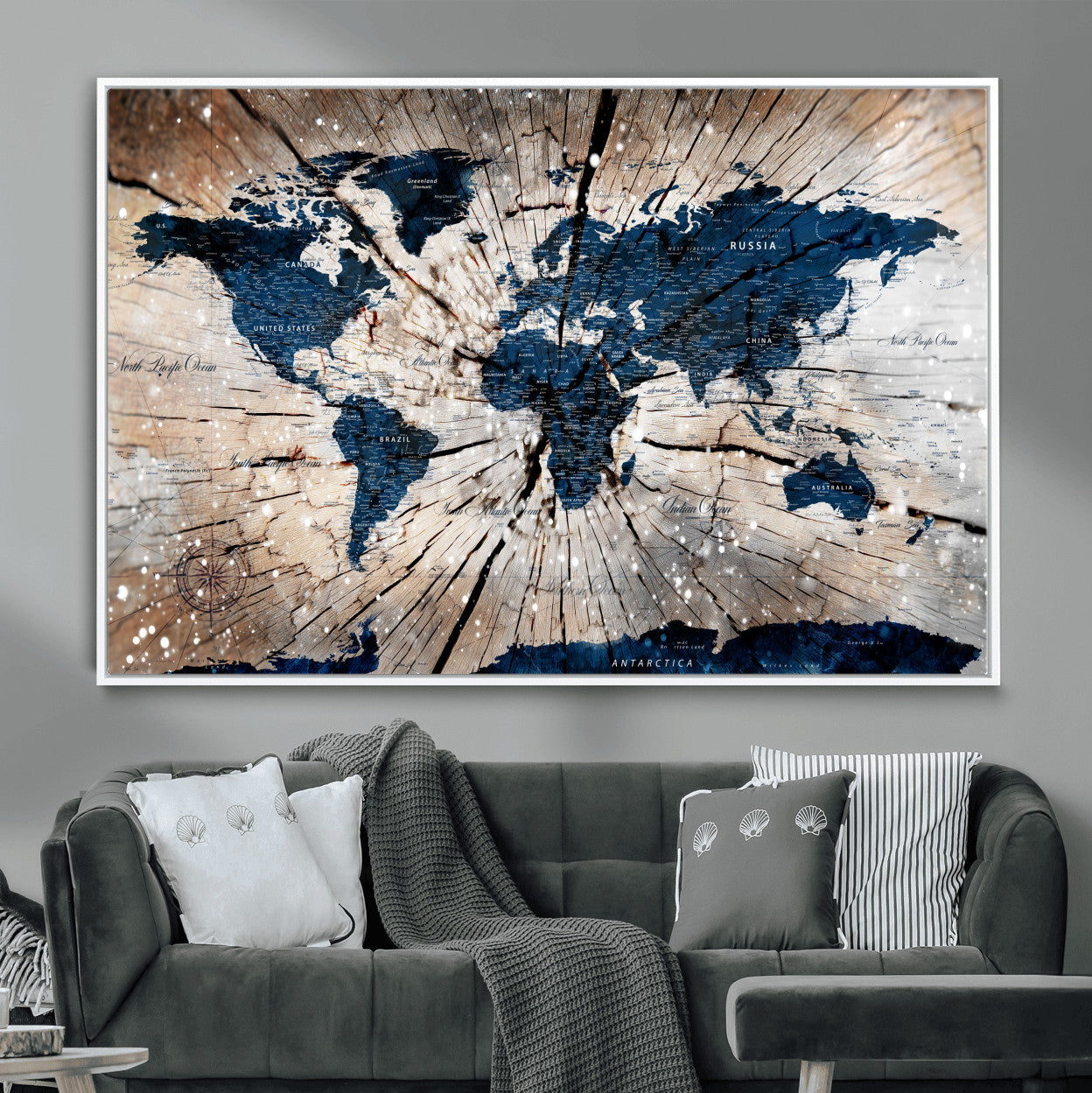 99001695-MGV-FC-36X24 - World Map Wall Art Canvas Print, Modern Decorative Framed Map Artwork Prints for Living Room, Office, Bedroom Wall Decor
