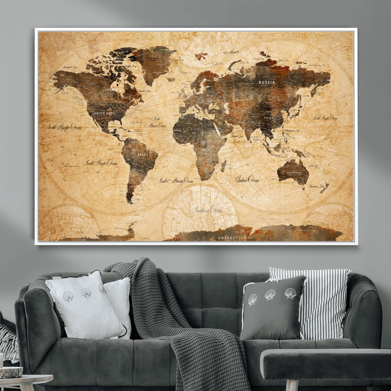 14542905-MGV-FC-36X24 - World Map Wall Art Canvas Print, Modern Decorative Framed Map Artwork Prints for Living Room, Office, Bedroom Wall Decor