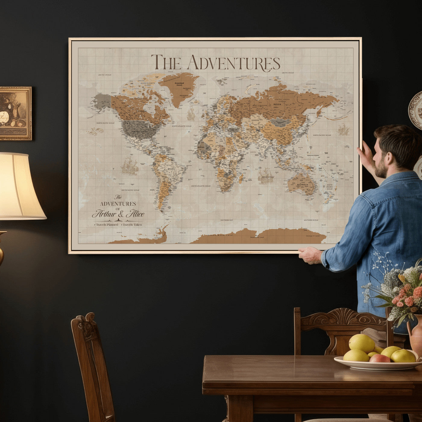 57738274-MGV-CV-36X24 - Custom Push Pin World Map Wall Art Canvas Print – Personalized Travel Tracker - NEWMAP-10