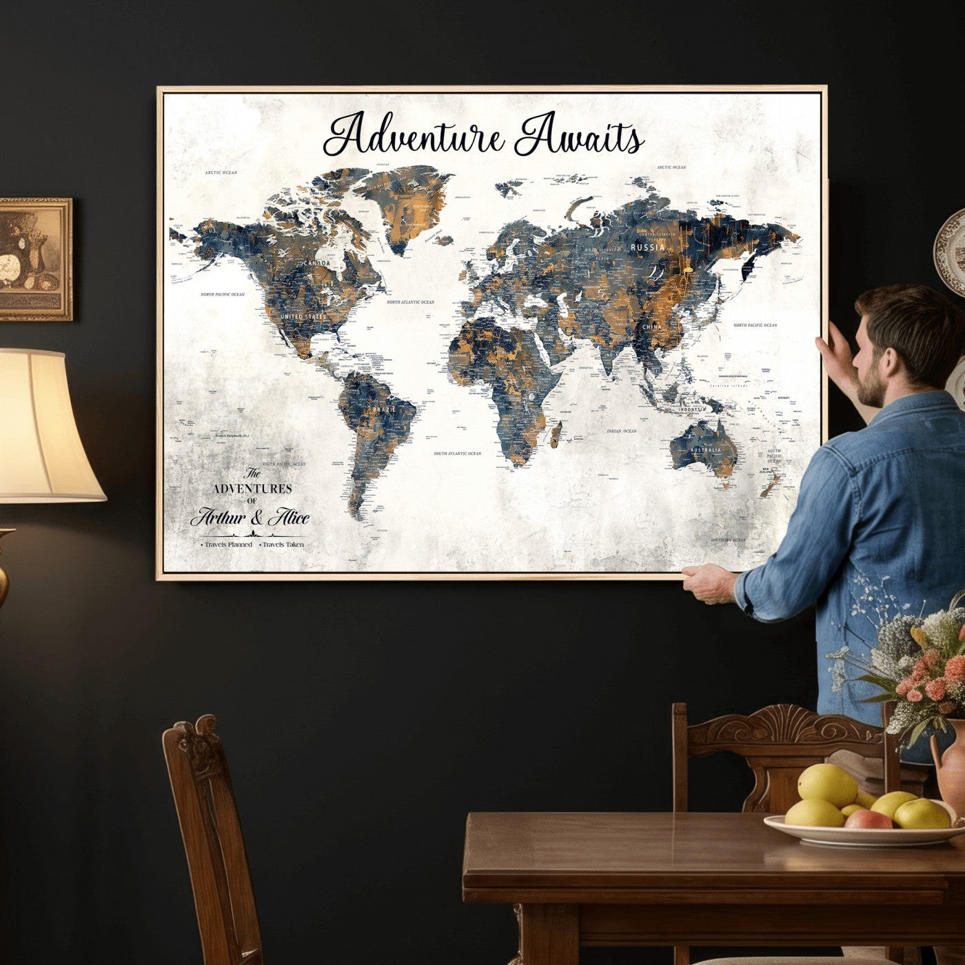 26041262-MGV-CV-36X24 - Custom Push Pin World Map Wall Art Canvas Print – Personalized Travel Tracker with Pins Framed Large Print - NEWMAP-6