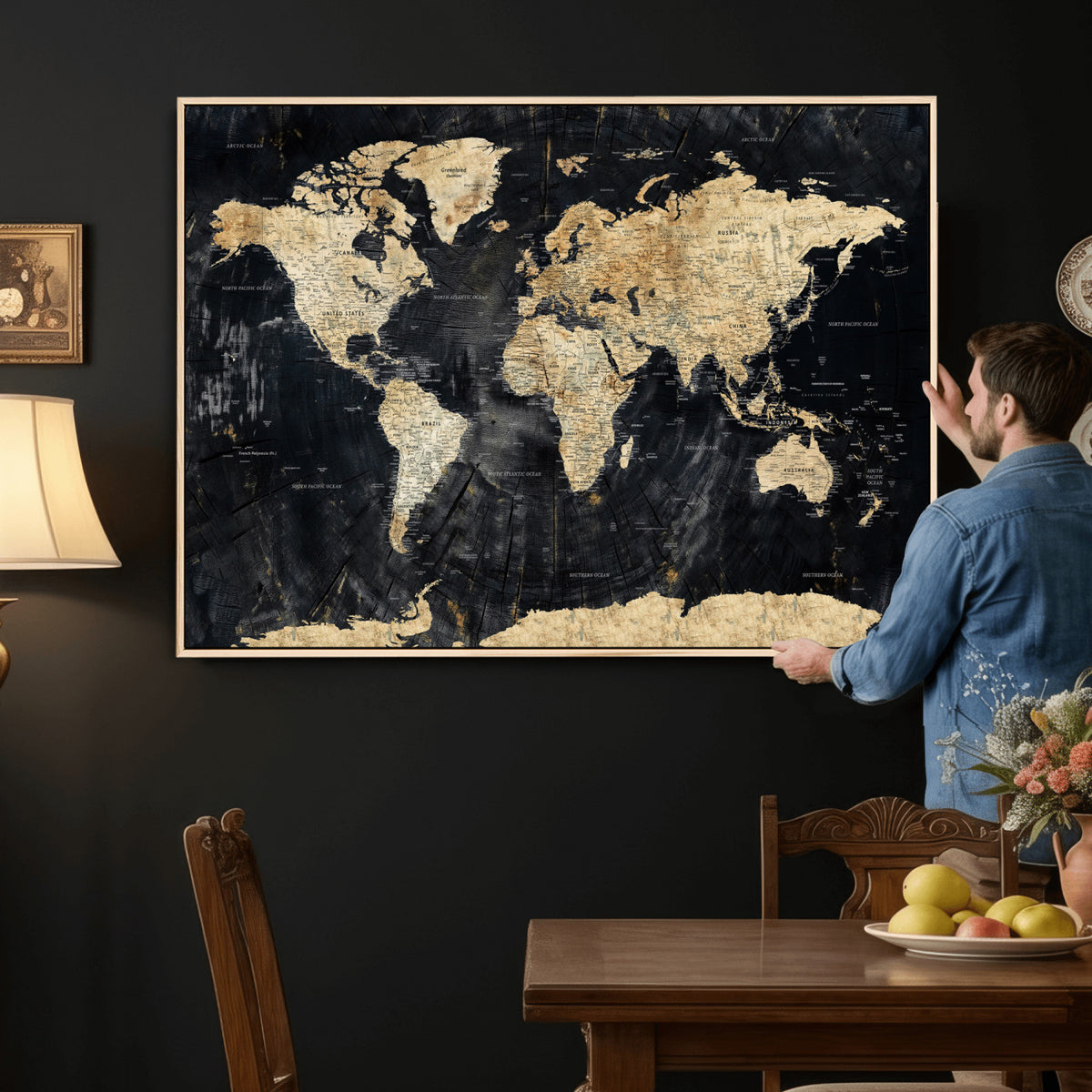 45535041-MGV-CV-36X24 - Framed Large World Map Wall Art Canvas Print for Living Room