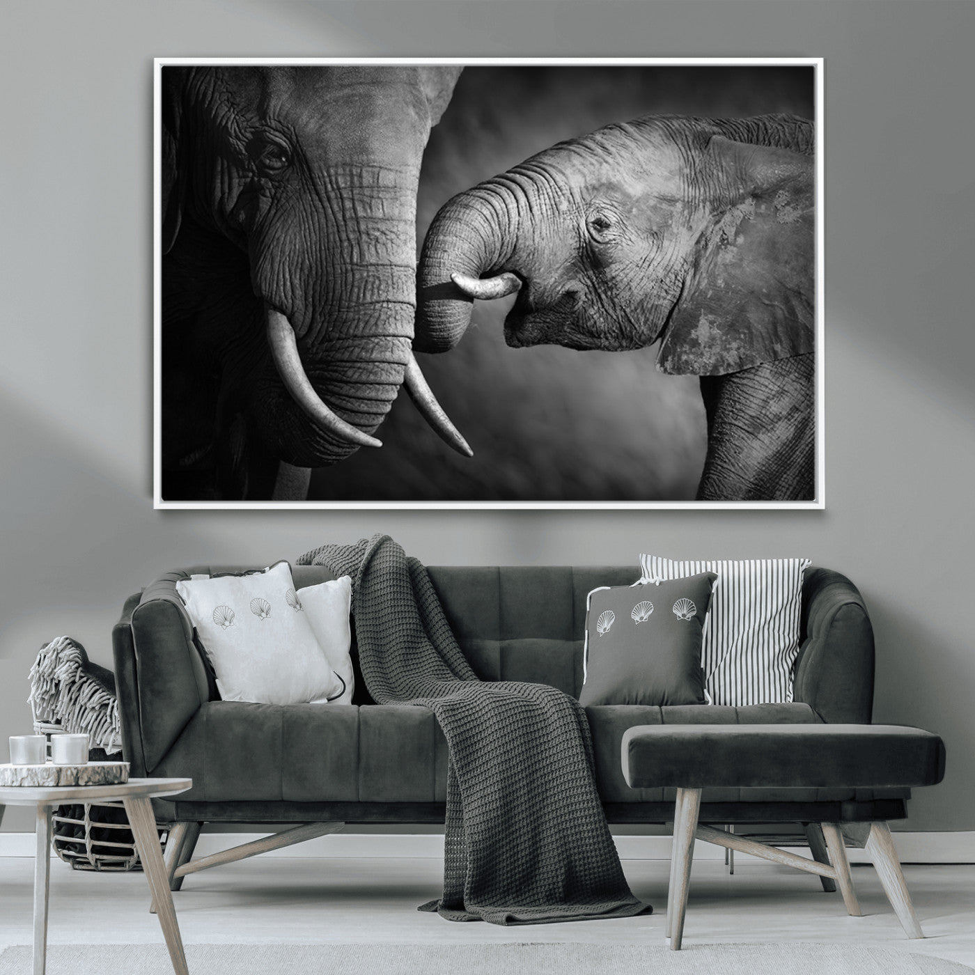 MGV-FC-36X24 - Elephant Family Wall Art Canvas, Framed Elephant Family Canvas Print