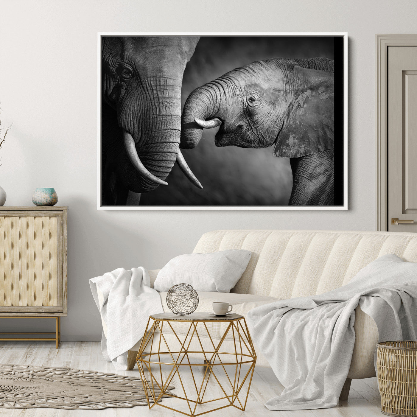 42691-MGV-CV-36X24-Elephant Family Wall Art Canvas, Framed Elephant Family Canvas Print