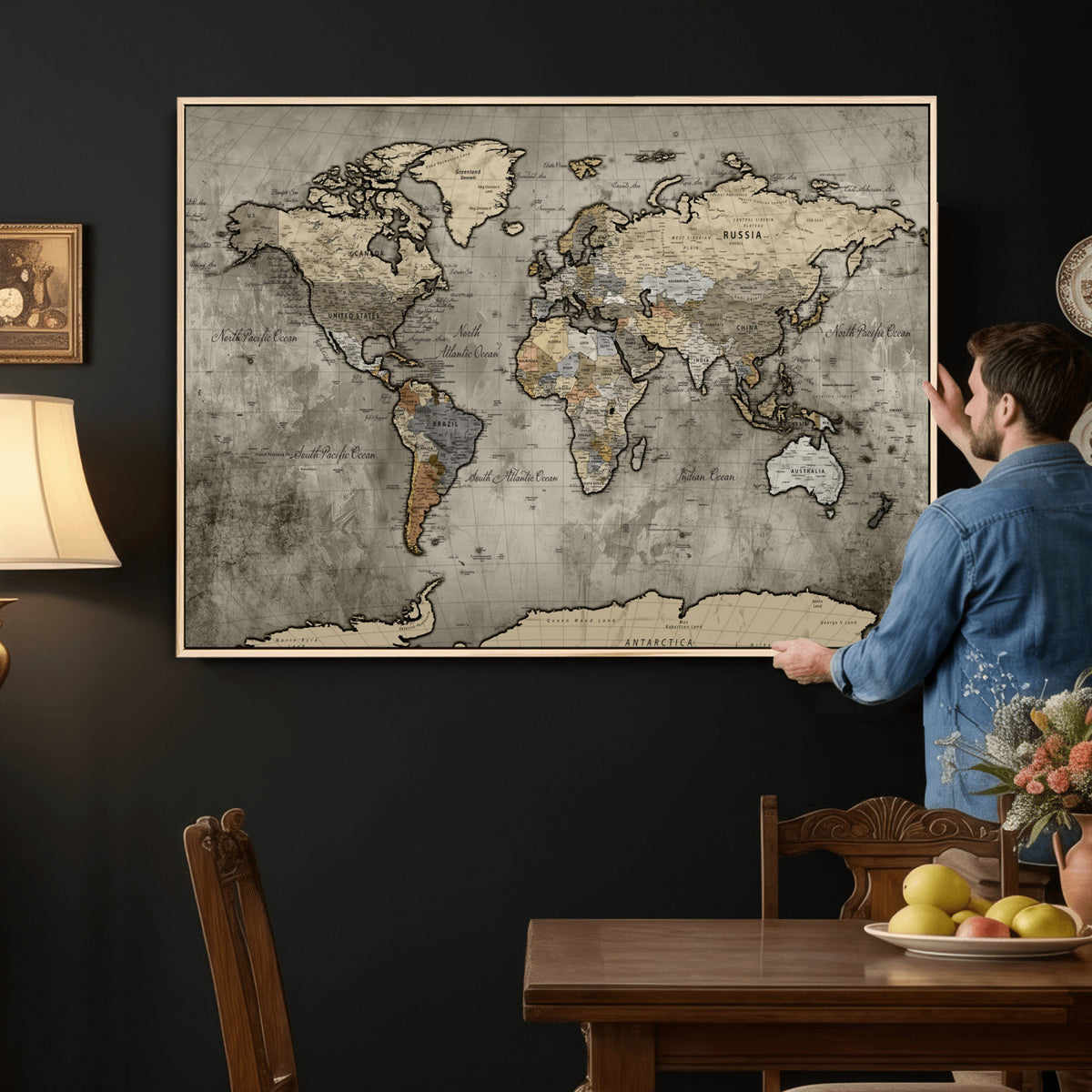 85218700-MGV-CV-36X24 - World Map Canvas Print, Detailed Map of the World Wall Art