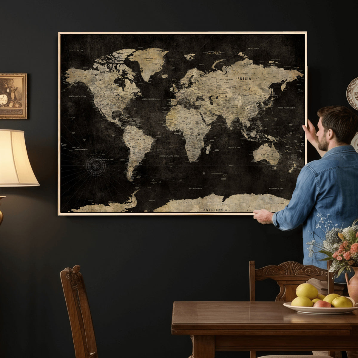 60653880-MGV-CV-36X24 - Push Pin World Map Canvas Wall Art Print, Interactive Travel