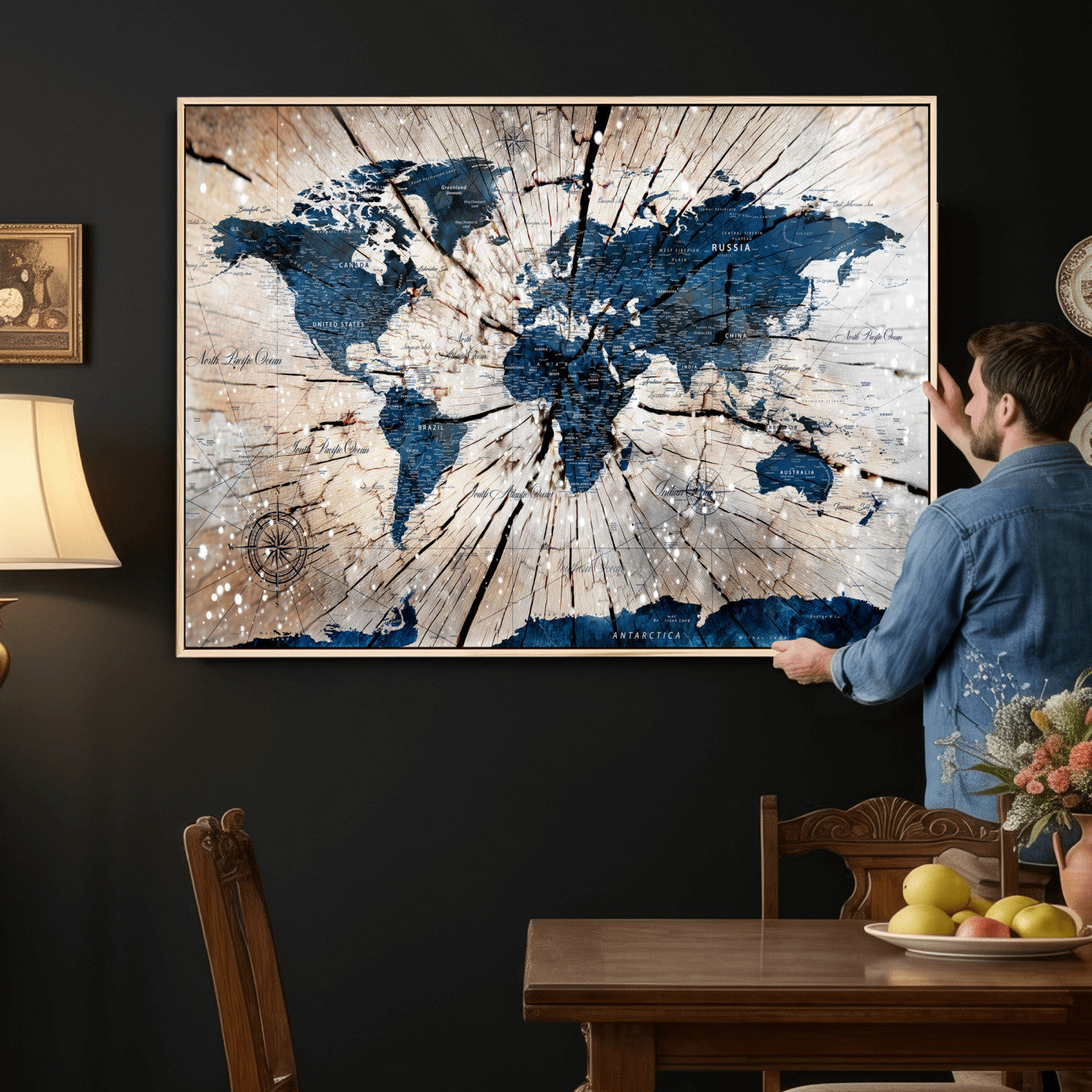 19478704-MGV-CV-36X24 - World Map Wall Art Canvas Print, Modern Decorative Framed Map Artwork Prints for Living Room, Office, Bedroom Wall Decor