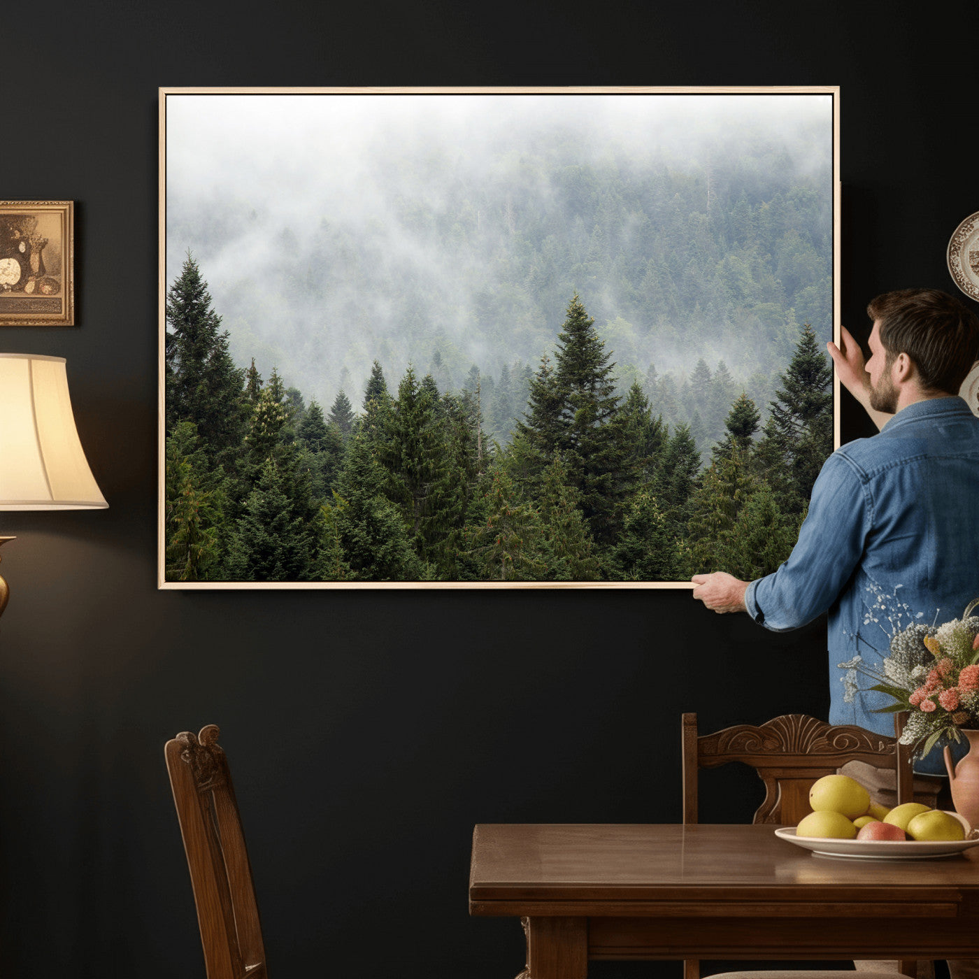 37010054-MGV-CV-36X24 - Misty Mountain Forest Wall Art Canvas Print