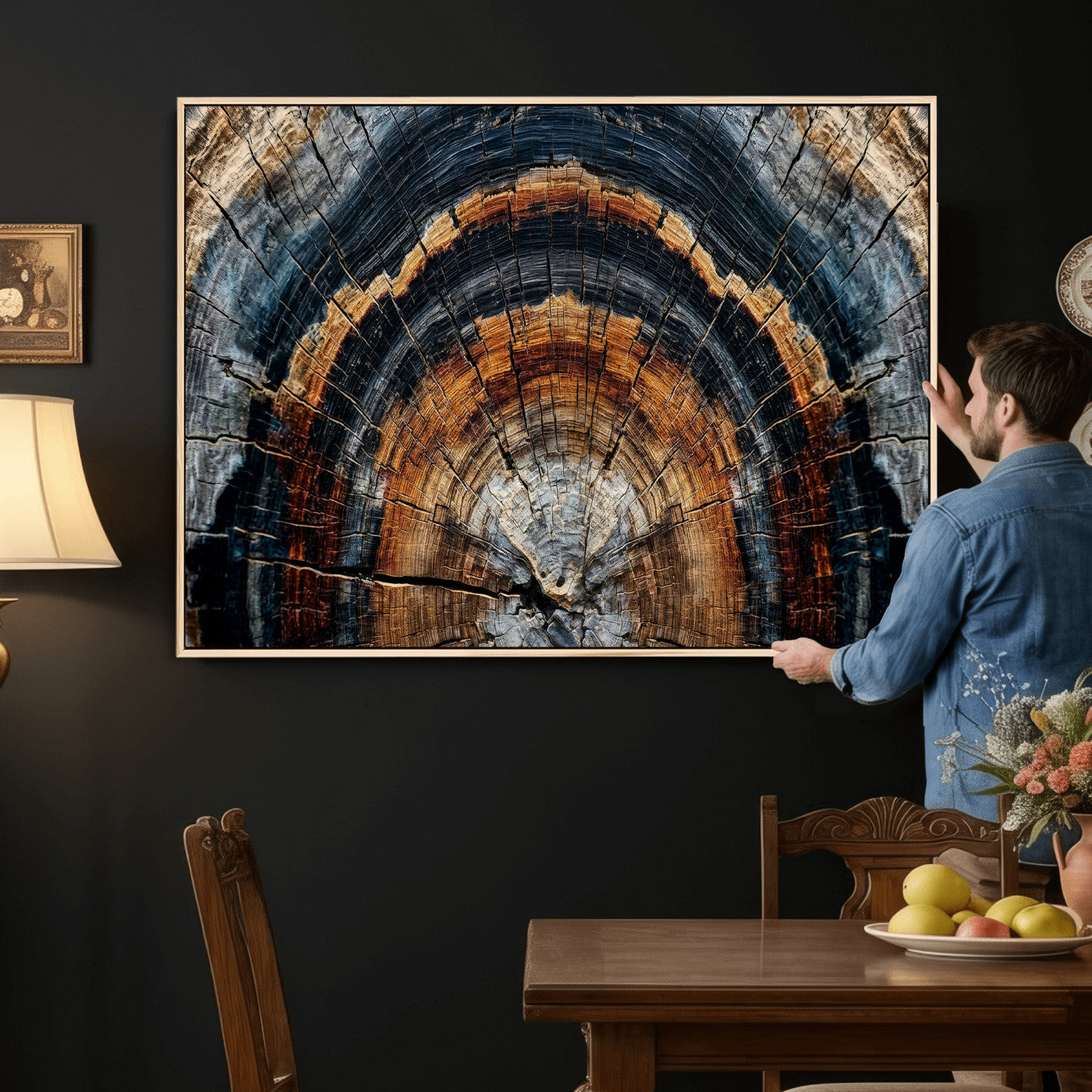 92693966A-MGV-CV-36X24 - Abstract Wood Grain Canvas Print, Tree Ring Pattern Wall Art, Framed Canvas Ready to Hang