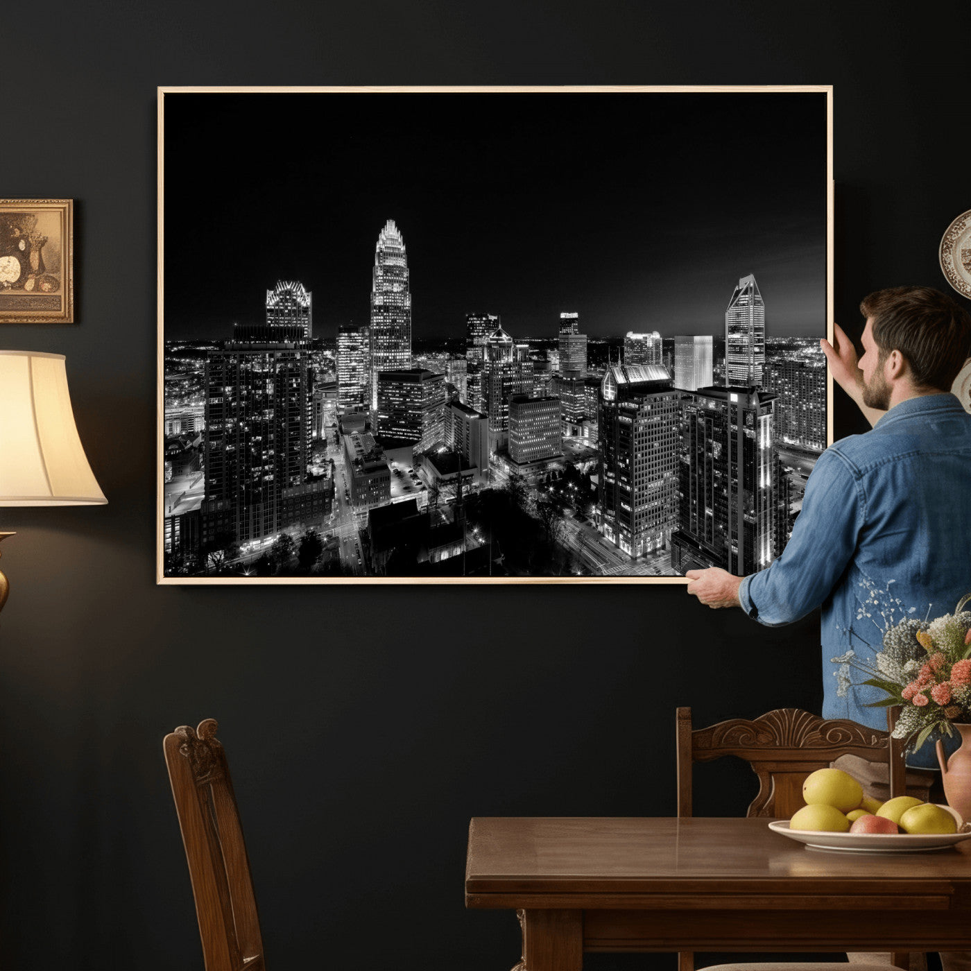 68329345-MGV-CV-36X24 - Atlanta Skyline Wall Art Canvas Print, Atlanta Downtown Night Cityscape Print for Modern Urban Wall Decor