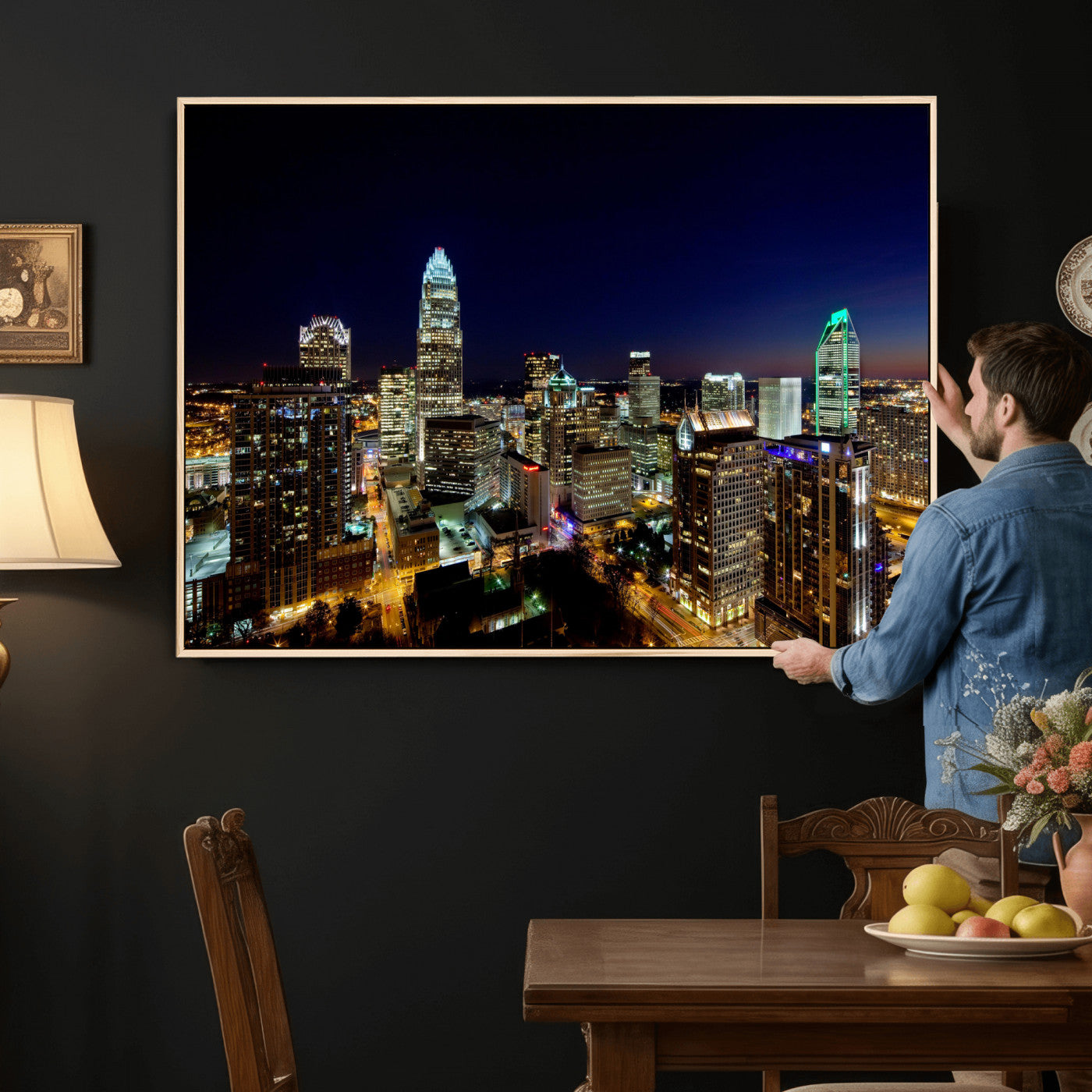 47163738-MGV-CV-36X24 - Atlanta Skyline Wall Art Canvas Print, Atlanta Downtown Night Cityscape Print for Modern Urban Wall Decor