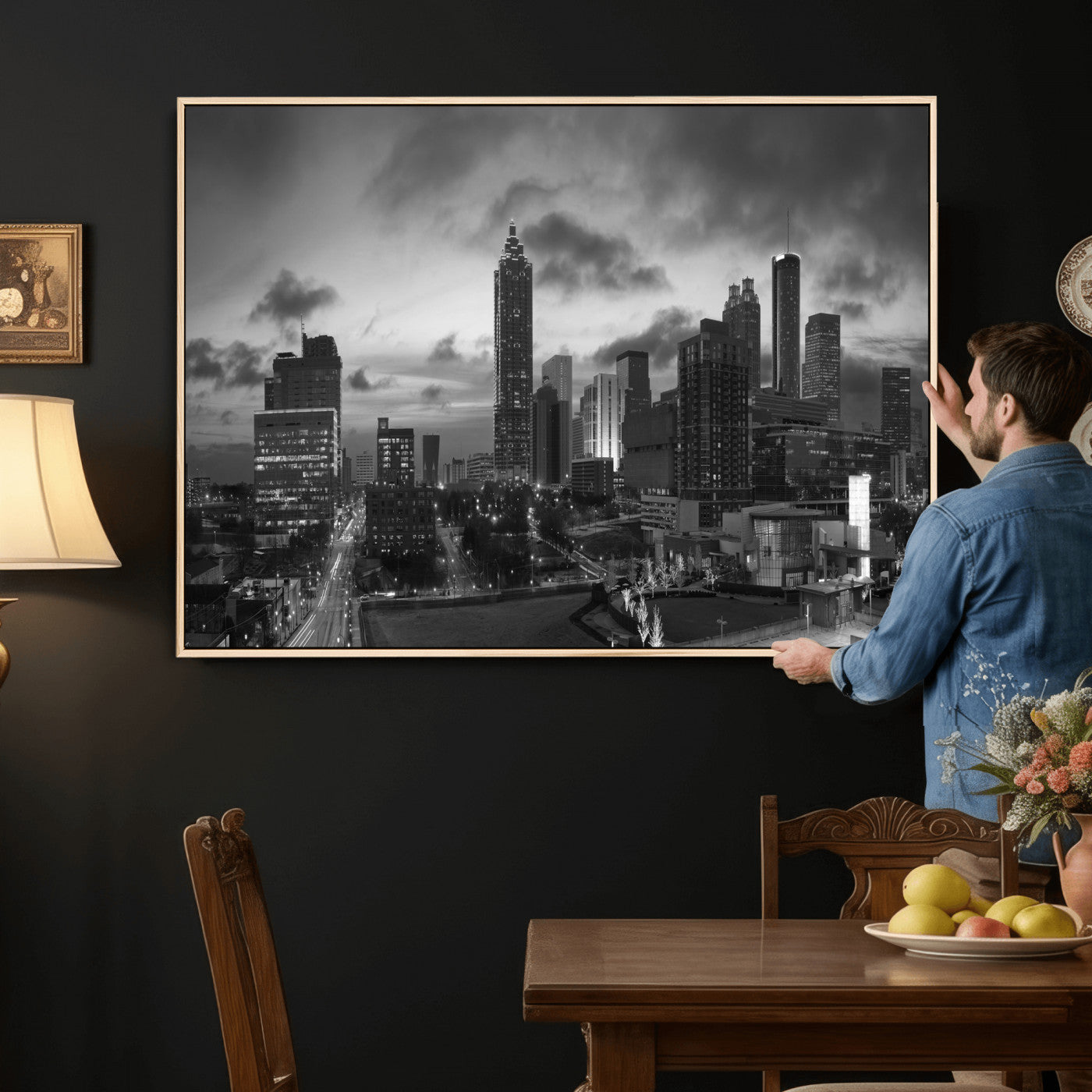 91959506-MGV-CV-36X24 - Atlanta Skyline Wall Art Canvas Print, Atlanta Downtown Night Cityscape Print for Modern Urban Wall Decor