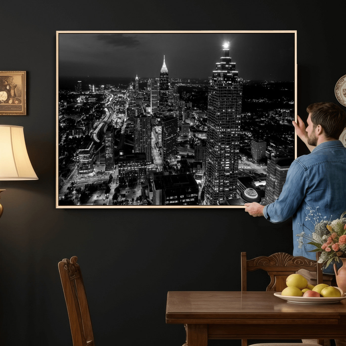 56773510-MGV-CV-36X24 - Atlanta Skyline Wall Art Canvas Print, Atlanta Downtown Night Cityscape Print for Modern Urban Wall Decor