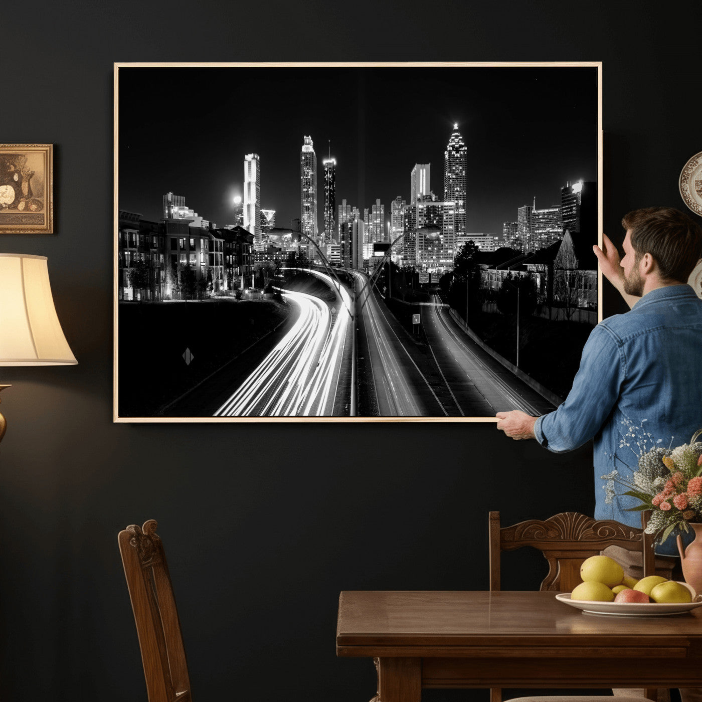 80330064-MGV-CV-36X24 - Atlanta Skyline Wall Art Canvas Print, Atlanta Downtown Night Cityscape Print for Modern Urban Wall Decor
