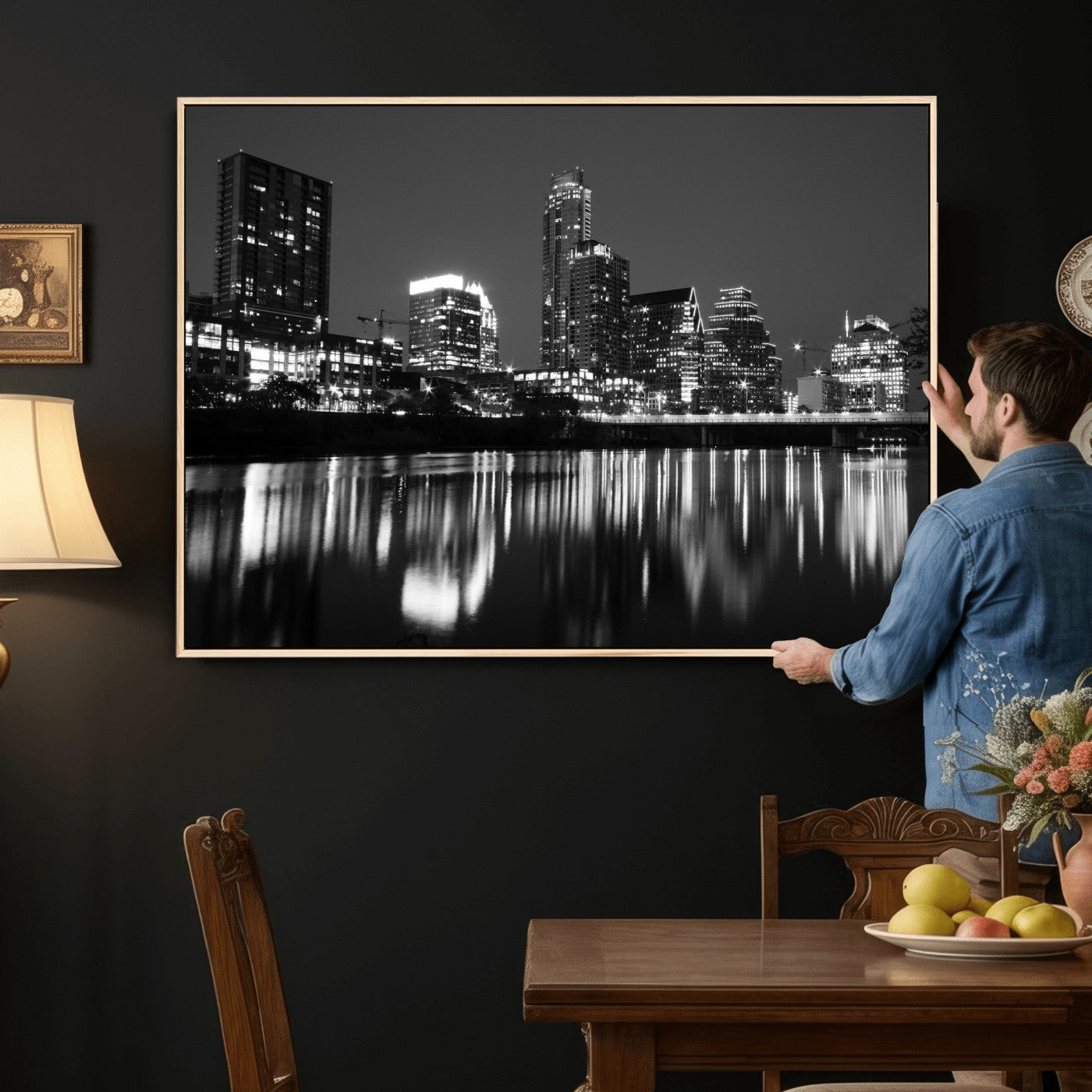 38129554-MGV-CV-36X24 - Austin Skyline Wall Art Canvas Print, Austin Downtown Night Cityscape Print for Modern Urban Wall Decor