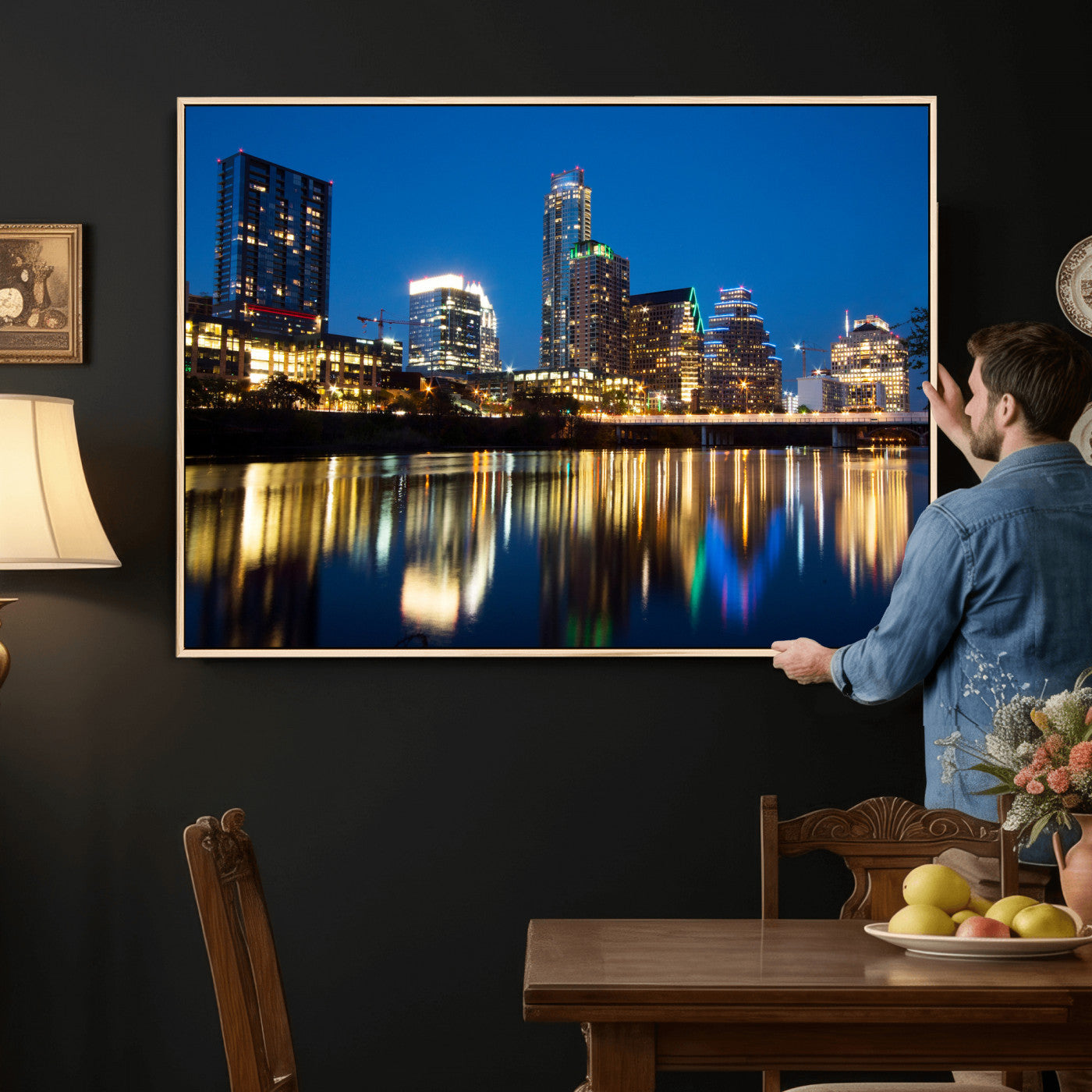 21916206-MGV-CV-36X24 - Austin Skyline Wall Art Canvas Print, Austin Downtown Night Cityscape Print for Modern Urban Wall Decor