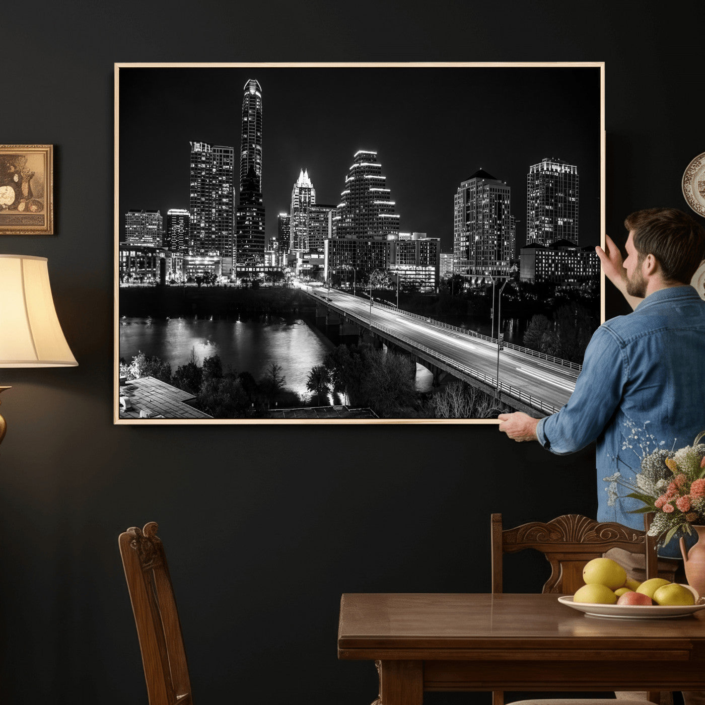 37531750-MGV-CV-36X24 - Austin Skyline Wall Art Canvas Print, Austin Downtown Night Cityscape Print for Modern Urban Wall Decor