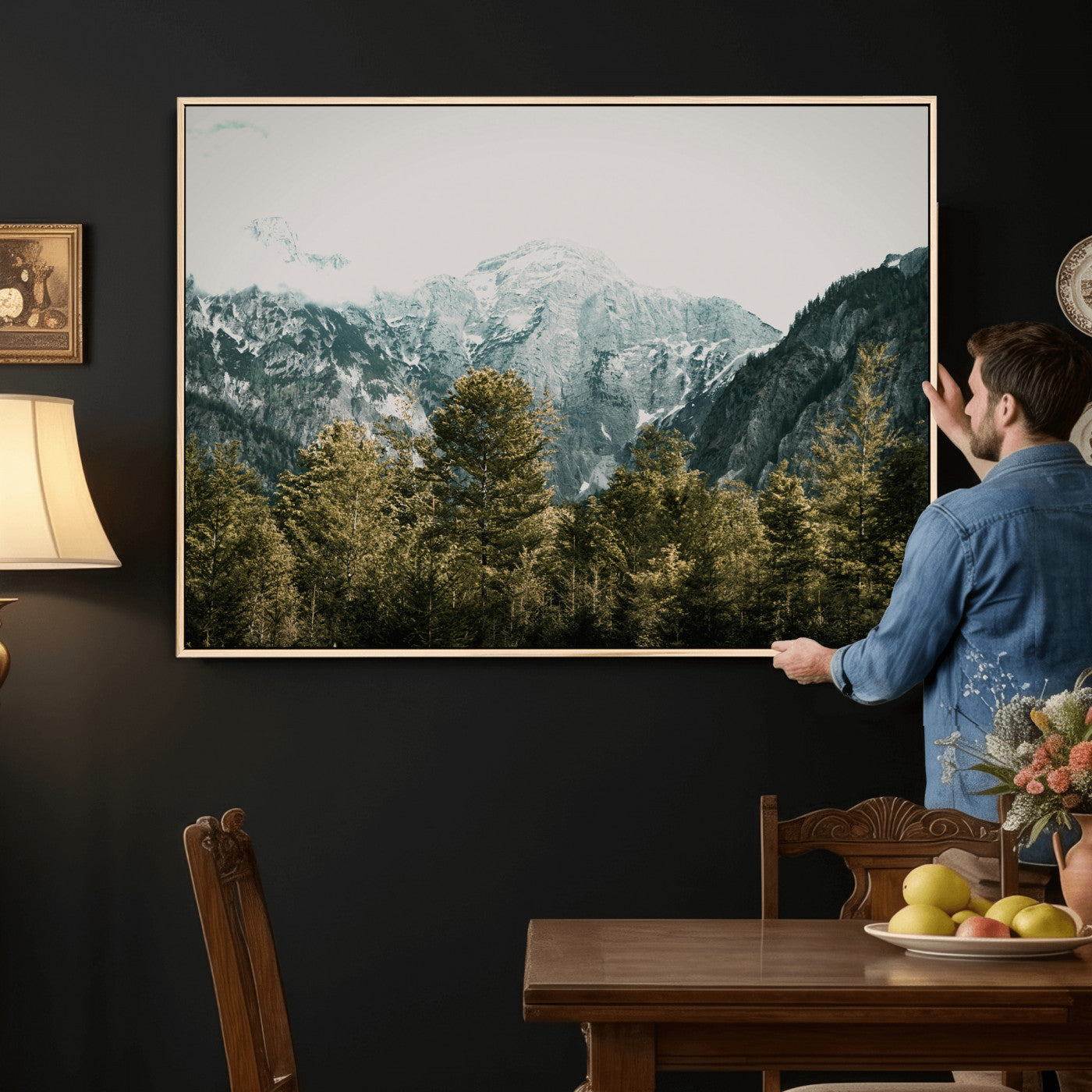 48479662-MGV-CV-36X24 - Mountain Forest Wall Art Canvas Print, Alpine Landscape Nature Photography, Moody Wilderness Wall Decor