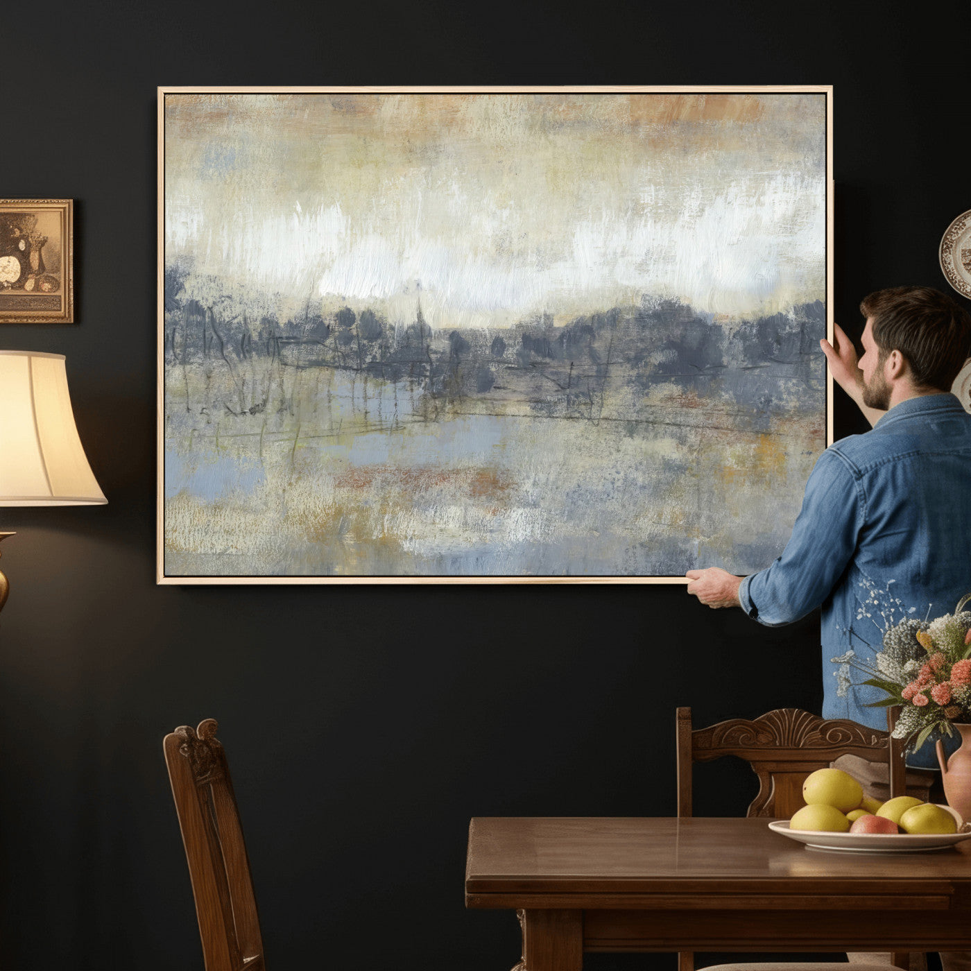 73973590-MGV-CV-36X24 - Abstract Neutral Landscape Painting Wall Art Canvas Print, Modern Minimal Texture Horizon Canvas Print, Beige Gray Contemporary Abstract Art Printing