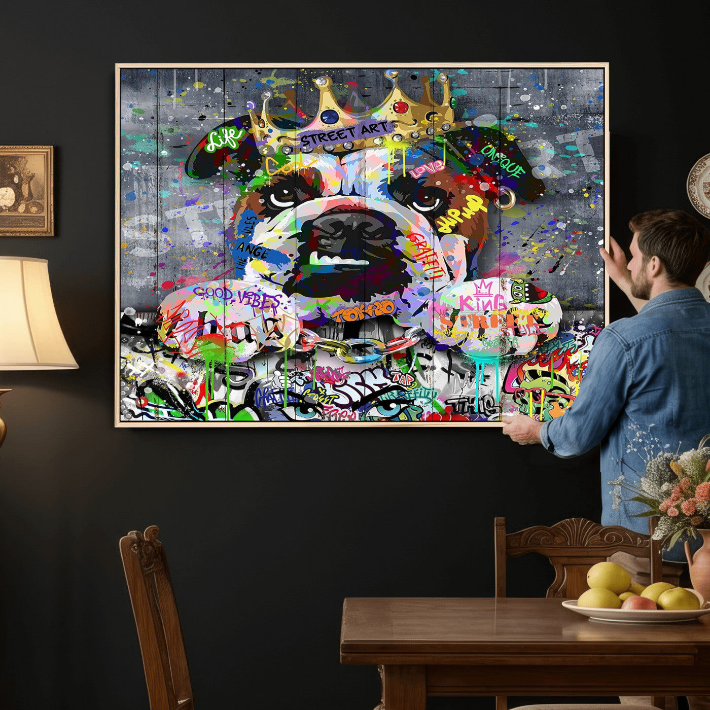 45209731-MGV-CV-36X24 - Dog Wall Decor for Teen Bedroom Decor - Graffiti Animal Canvas Wall Art for Teen Room Decor - Abstract Wall Painting Ready to Hang