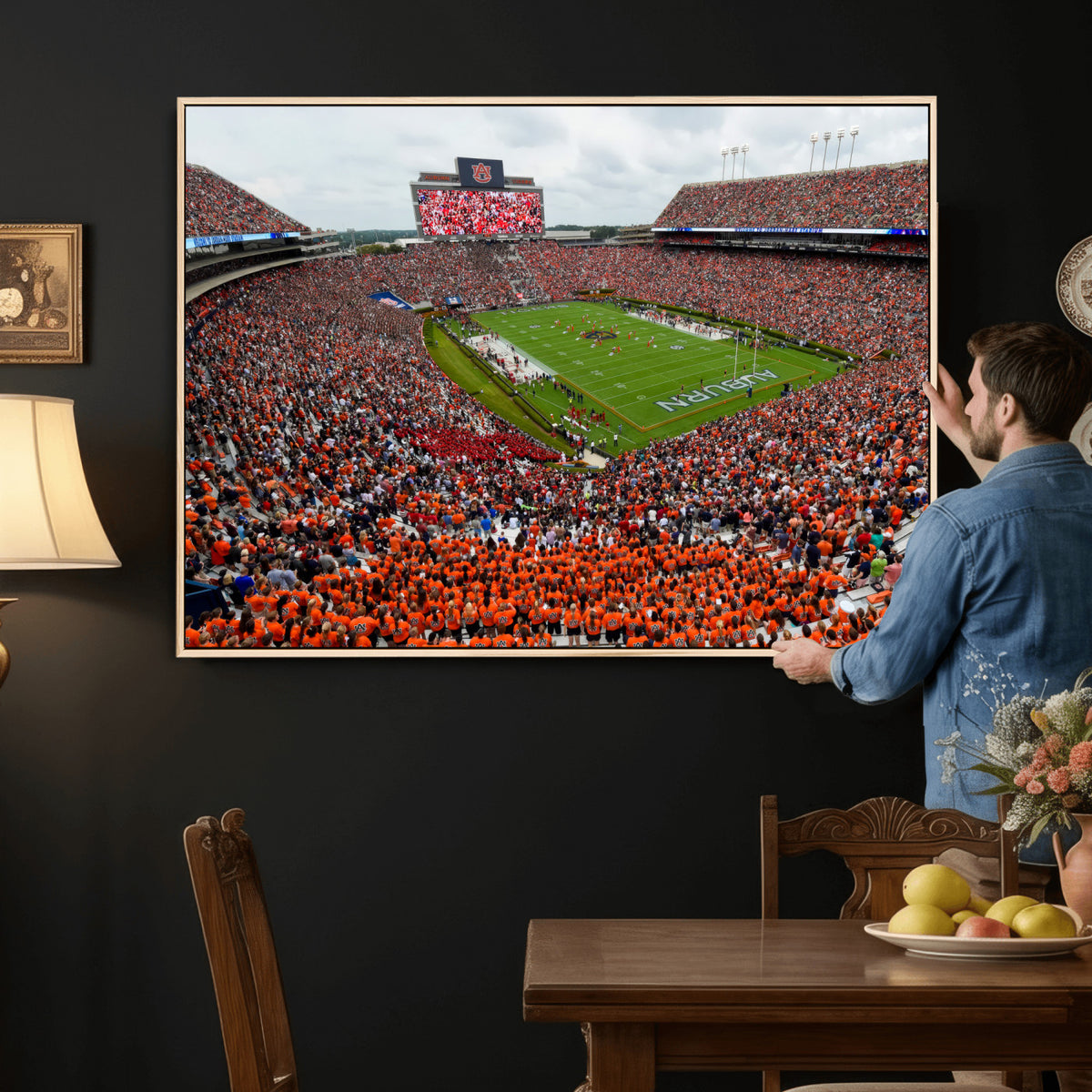 82562490-MGV-CV-36X24 - Auburn Stadium Sunset Wall Art Canvas Print, Jordan Hare Stadium Game Day Crowd, Auburn Tigers Football Artwork