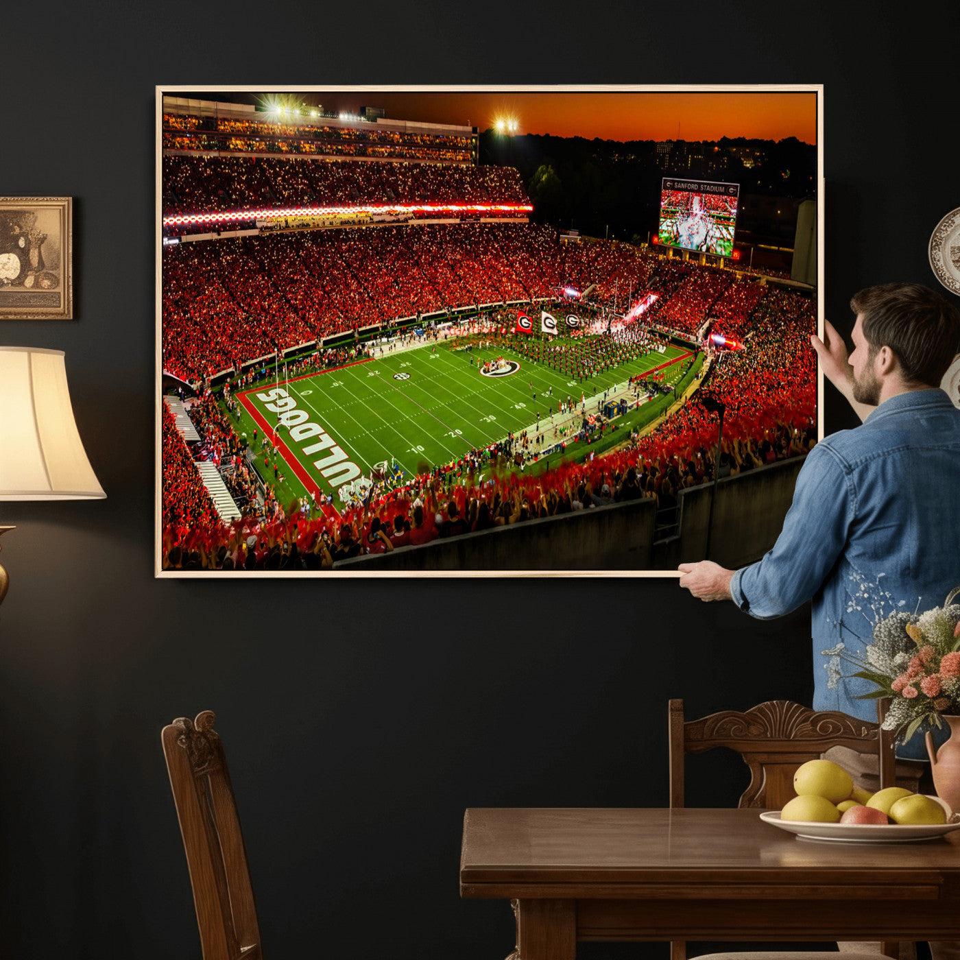 48894104-MGV-CV-36X24 - Georgia Bulldogs Stadium Wall Art Canvas Print, Sanford Stadium Night Game Panorama, College Football Crowd Wall Decor