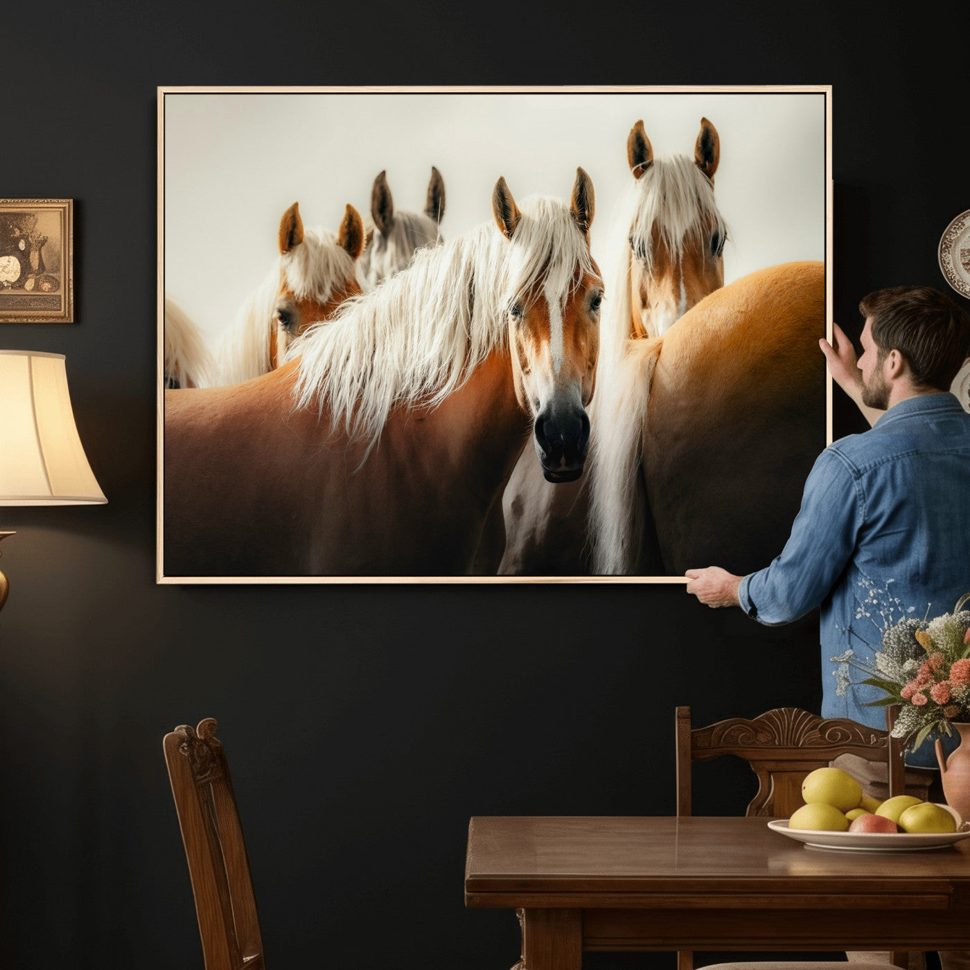 71904941-MGV-CV-36X24 - Wild Horse Herd Wall Art Canvas Print, Natural Horse Portrait Nature Wall Decor for Living Room and Office