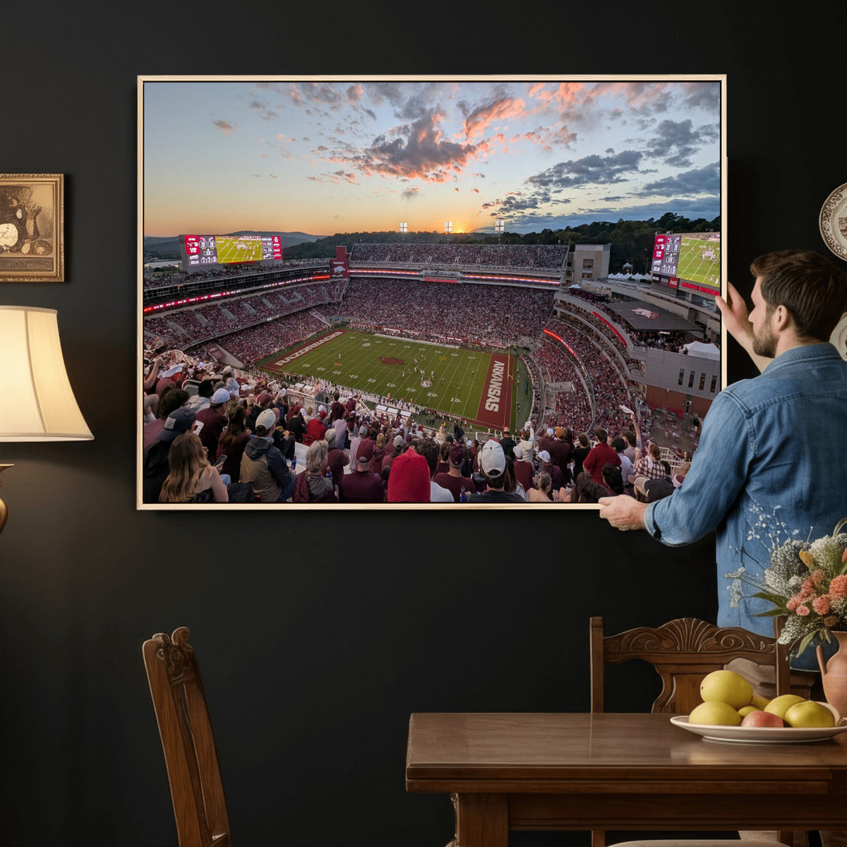 71837429-MGV-CV-36X24 - Donald W. Reynolds Razorback Stadium Wall Art Canvas Print – Arkansas Razorbacks Football Artwork for Home, Office, and Sports Room Decor