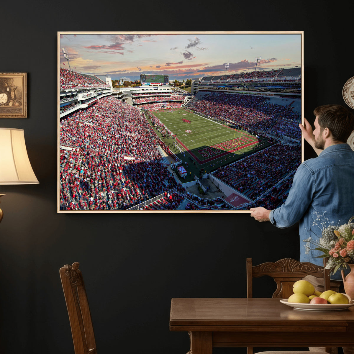 46571211-MGV-CV-36X24 - Donald W. Reynolds Razorback Stadium Wall Art Canvas Print – Arkansas Razorbacks Football Artwork for Home, Office, and Sports Room Decor