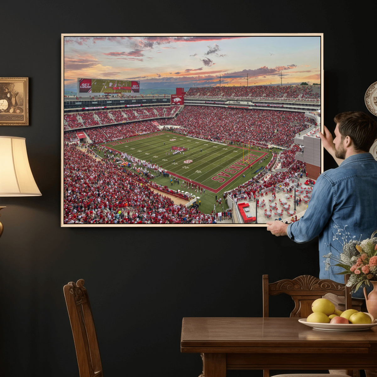 82233065-MGV-CV-36X24 - Donald W. Reynolds Razorback Stadium Wall Art Canvas Print – Arkansas Razorbacks Football Artwork for Home, Office, and Sports Room Decor